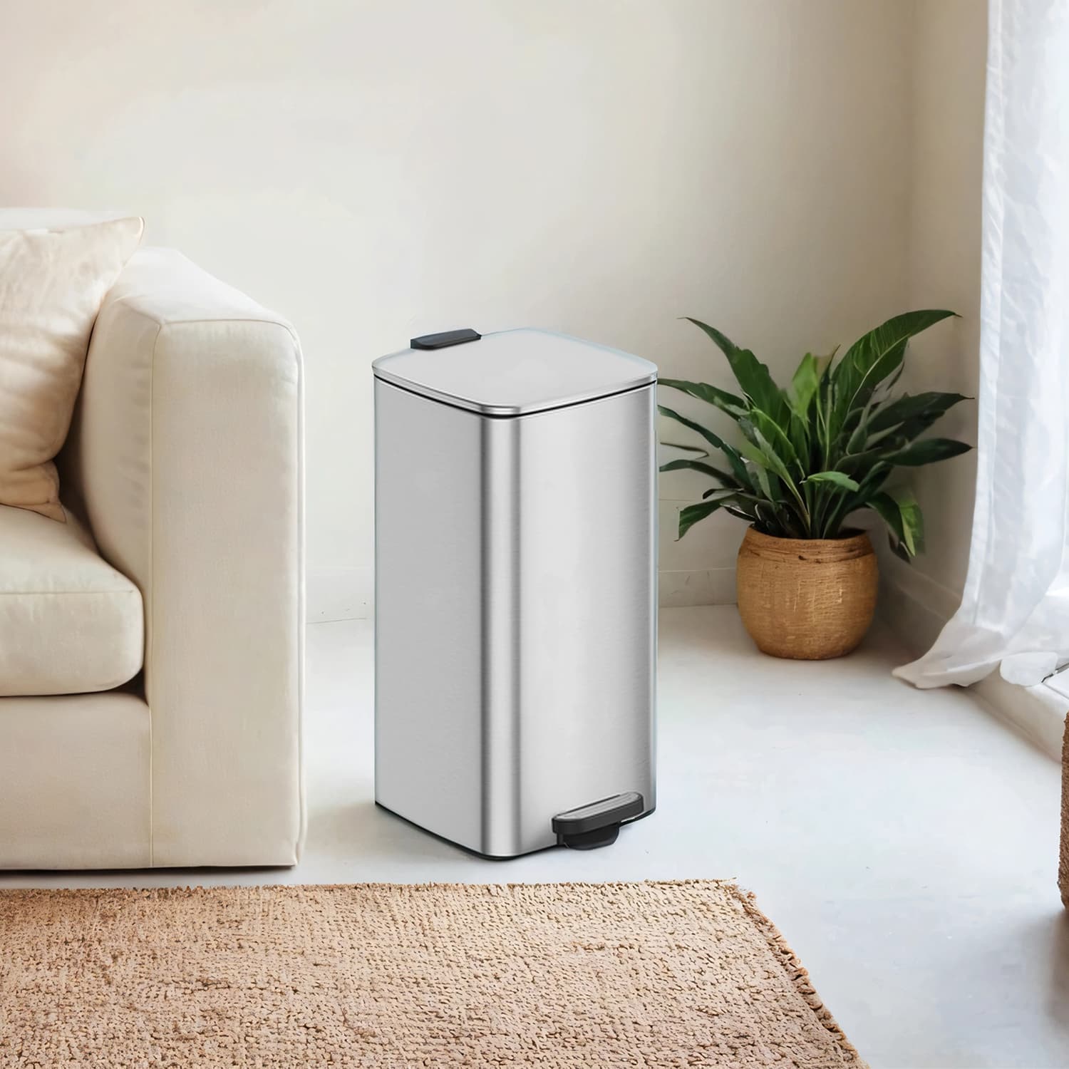 Trash Can - VERRA 8-Gallon Stainless Steel Kitchen Garbage Bin - Silver - Indigo Home