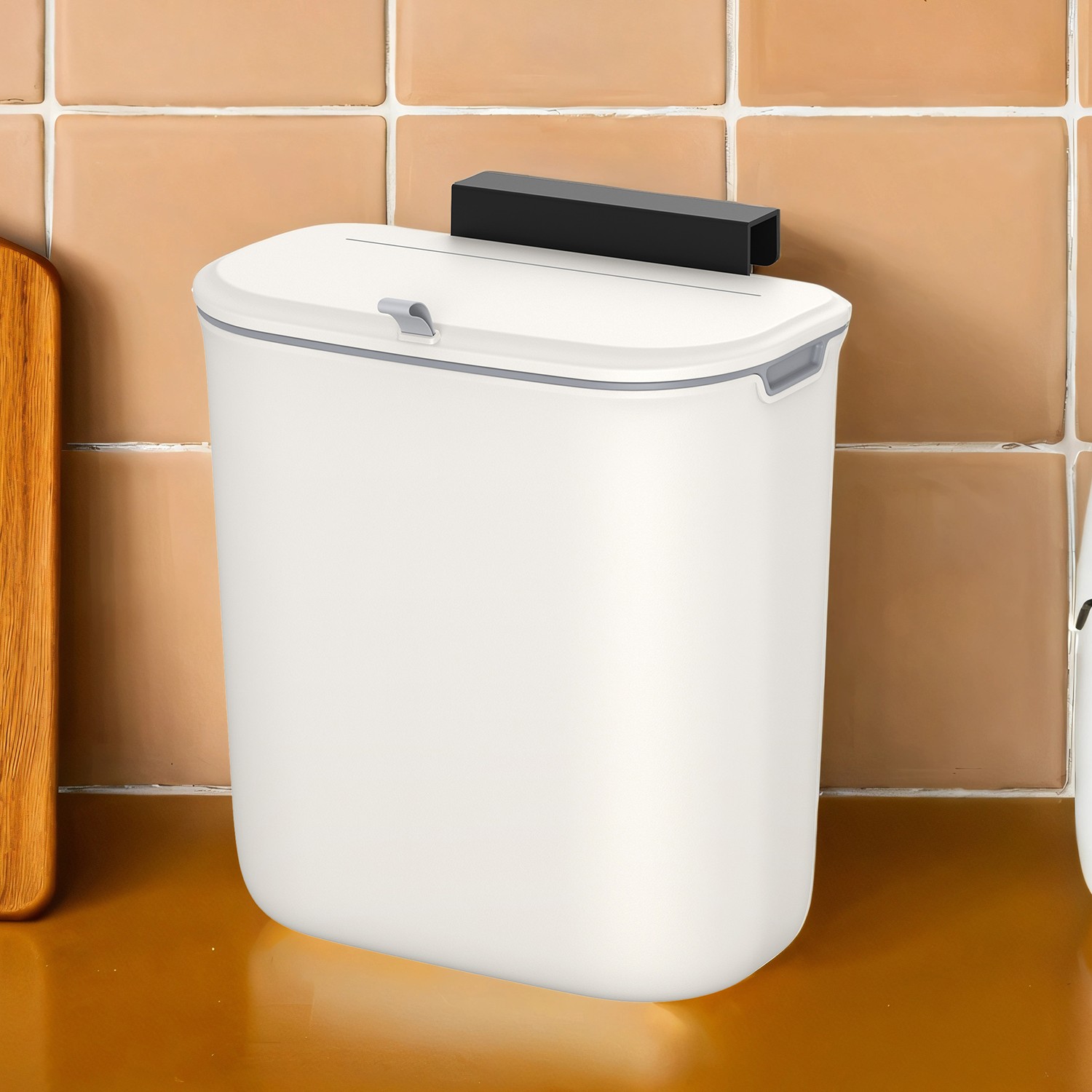 Trash Can - VERRA Hanging Kitchen Garbage Bin with Lid Wall Mounted - White - Indigo Home