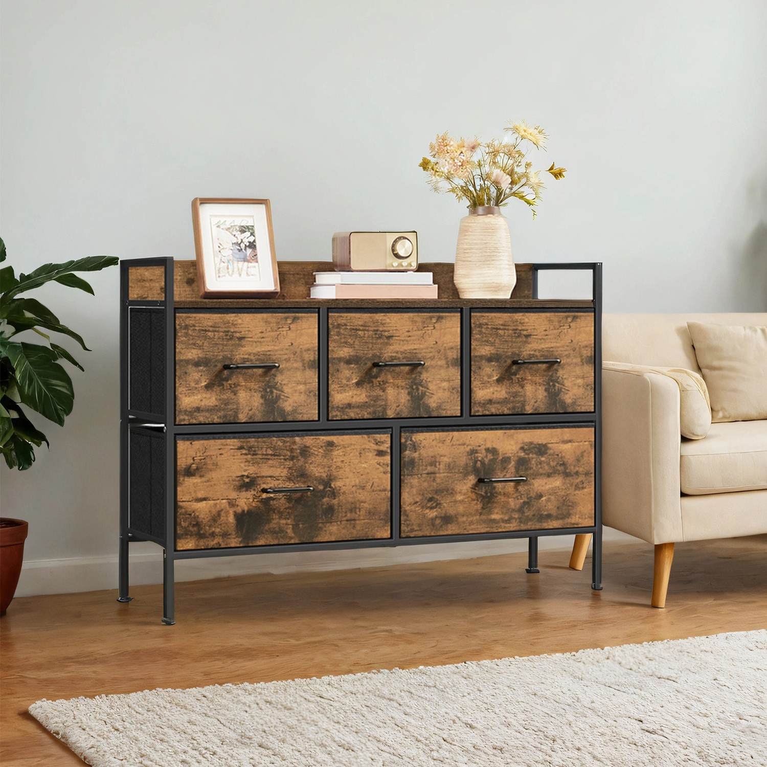 VERRA Rustic Brown Chest of Drawer - Medium-sized, 5 Drawers - Indigo Home