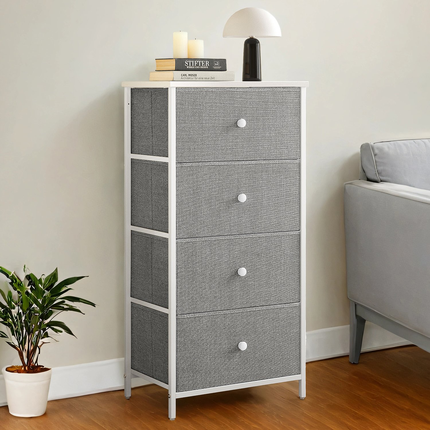 VERRA White Grey Chest of Drawer - Medium-sized, 4 Drawers - Indigo Home