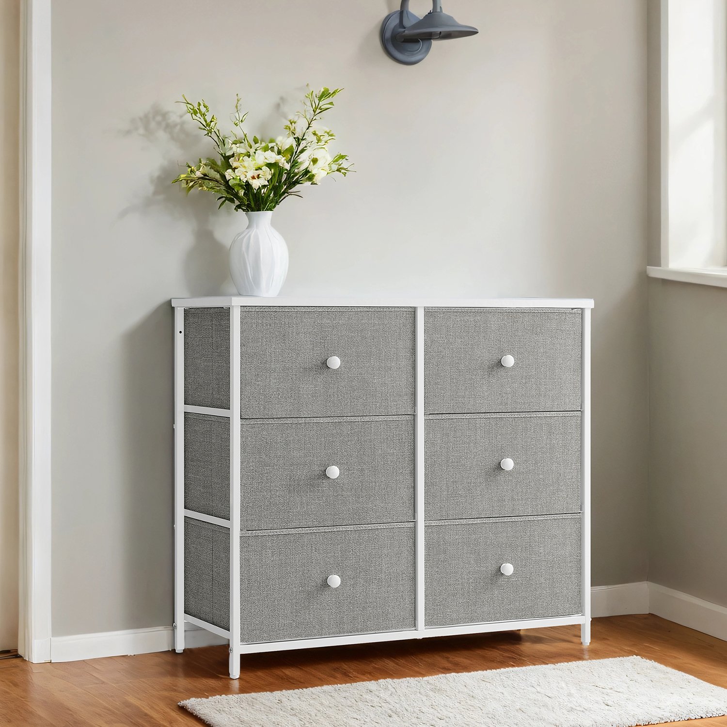 VERRA White Grey Chest of Drawer - Medium-sized, 6 Drawers - Indigo Home