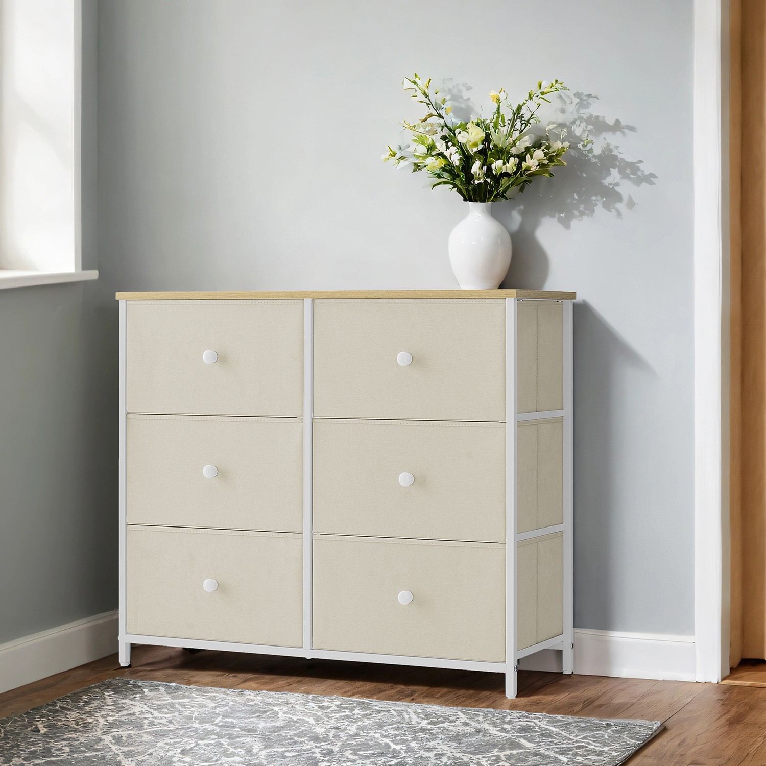 VERRA Cream White Chest of Drawer - Medium-sized, 6 Drawers - Indigo Home