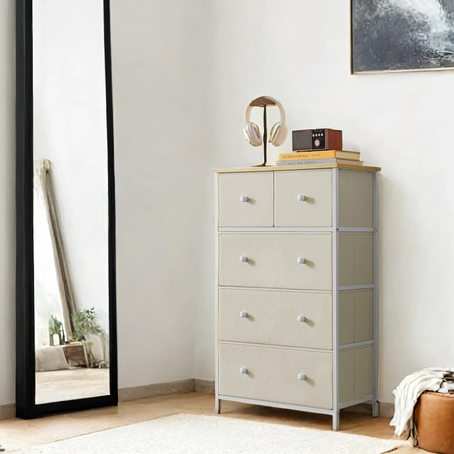 VERRA Cream White Chest of Drawer - Medium-sized, 5 Drawers - Indigo Home