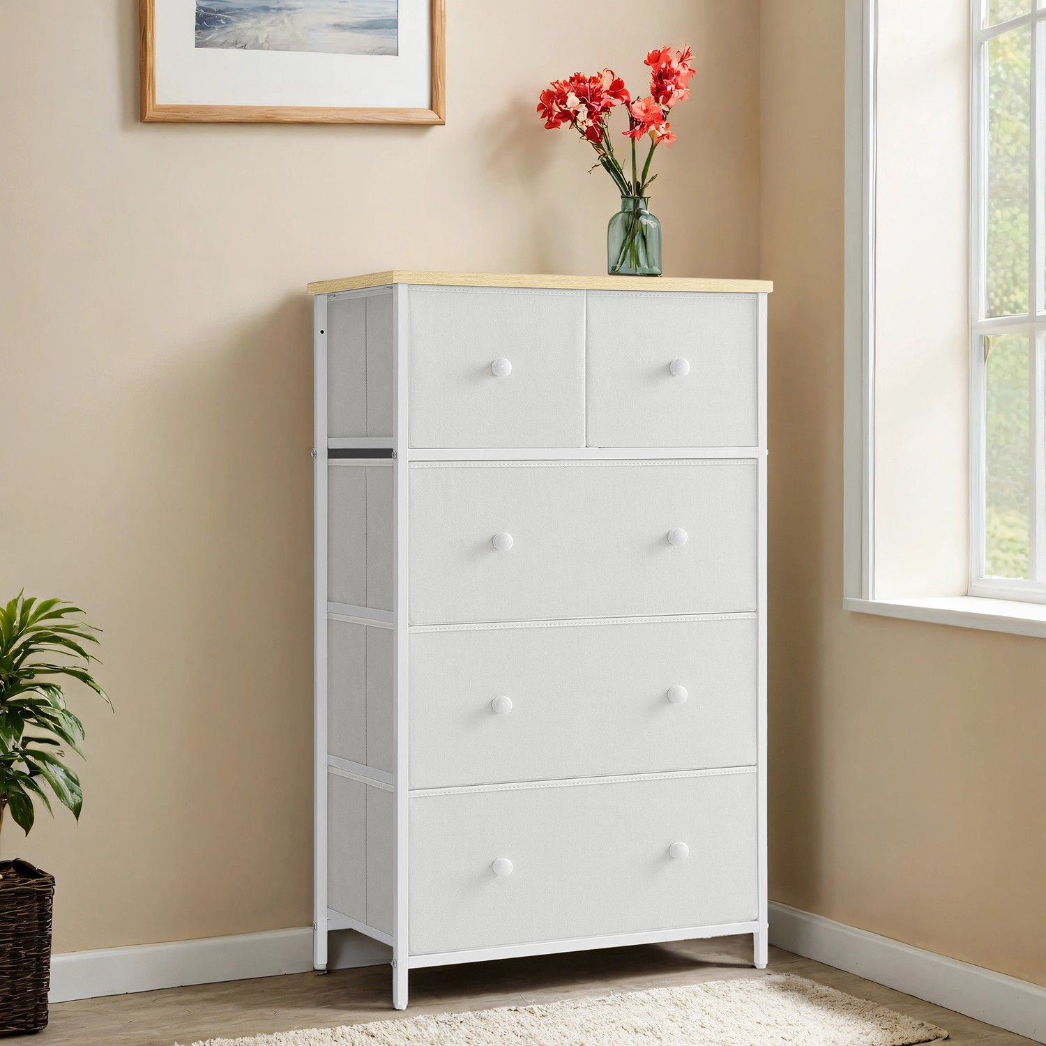 VERRA White Chest of Drawer - Medium-sized, 5 Drawers - Indigo Home