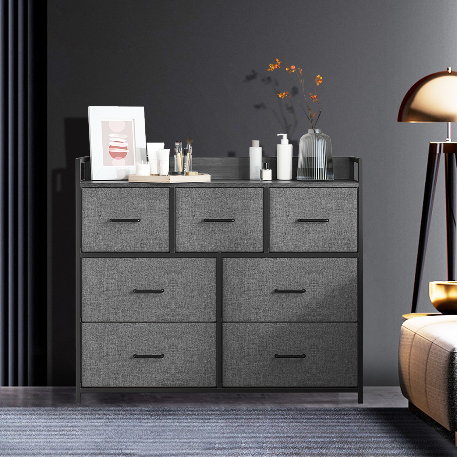 VERRA Dark Grey Chest of Drawer - Medium-sized, 7 Drawers - Indigo Home
