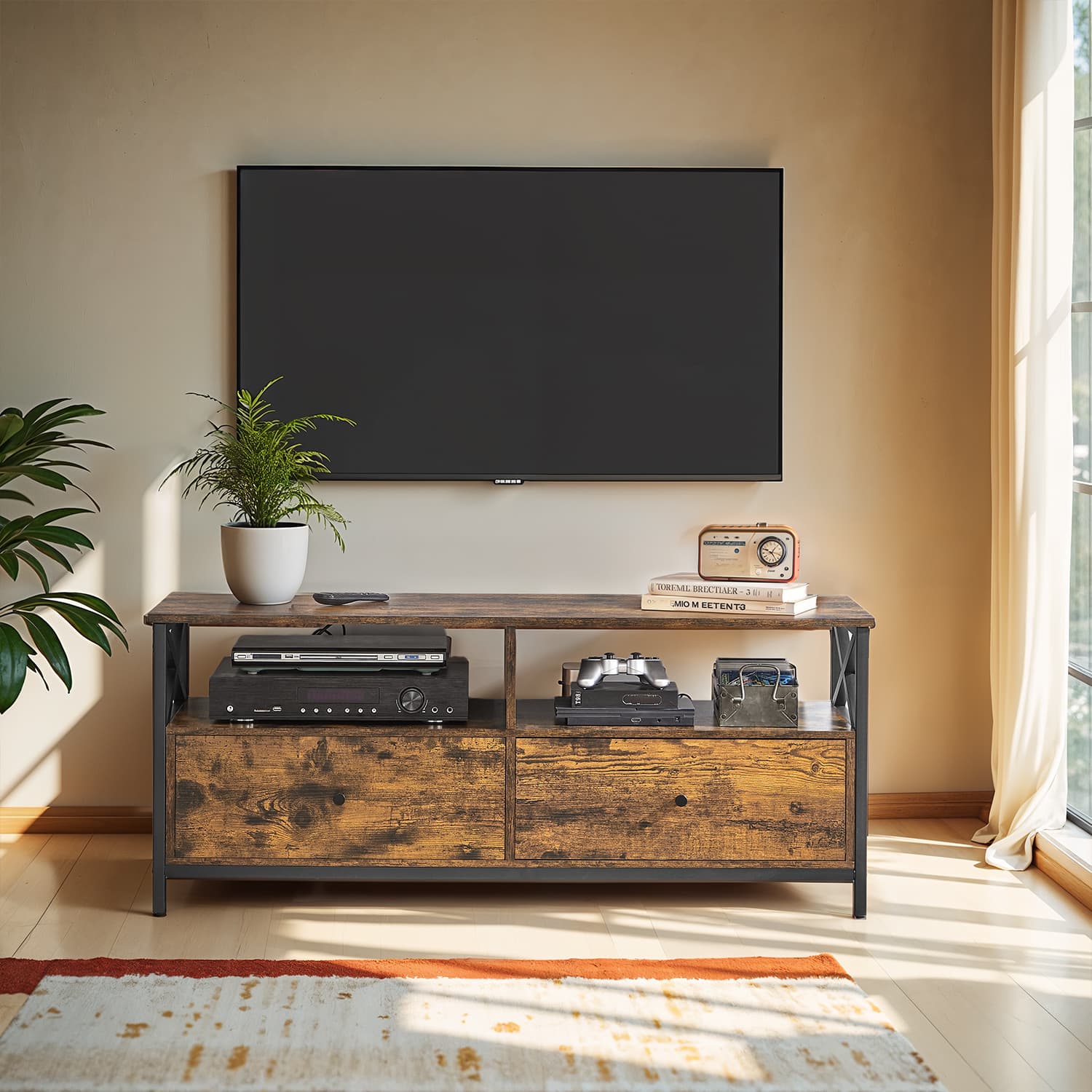 TV Cabinet - VERRA 55 Inch 2 Drawer 2 Shelf Rustic Brown - Indigo Home