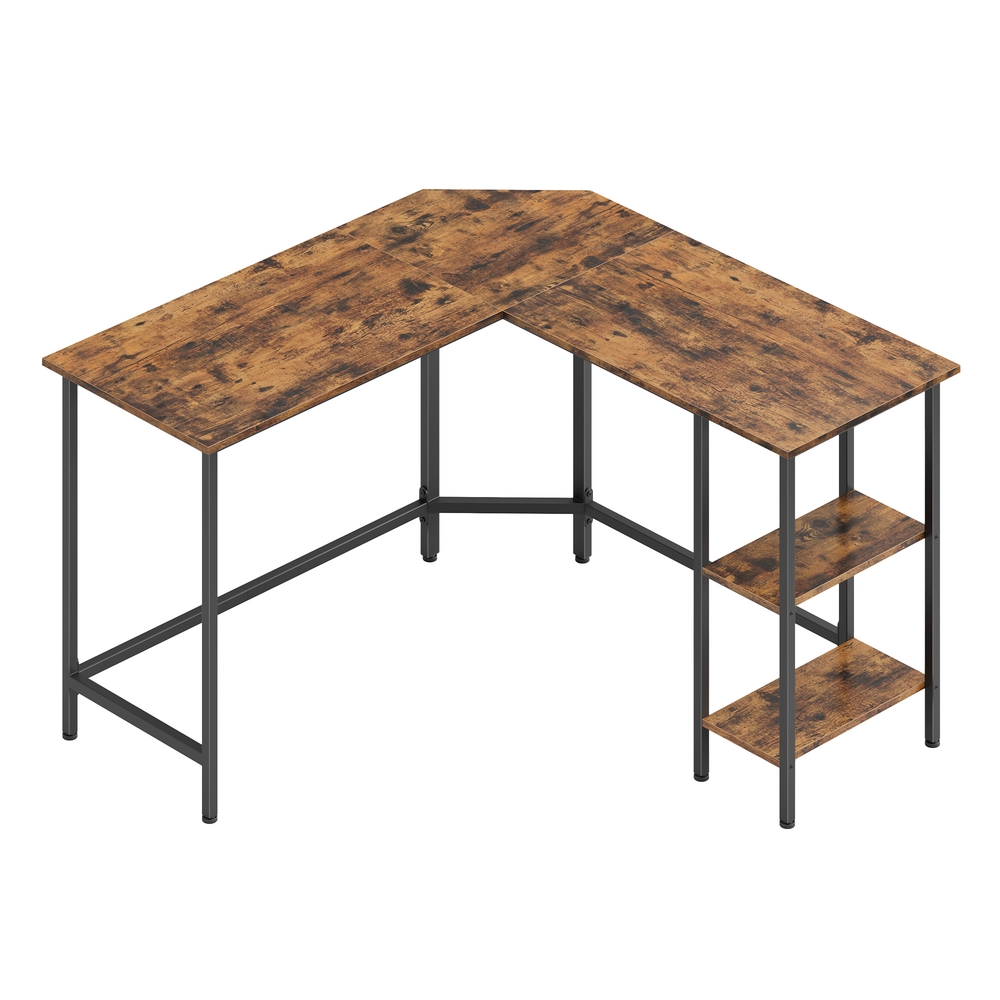 KEMERY L-Shaped Writing Desk with Shelves - Brown - Indigo Home