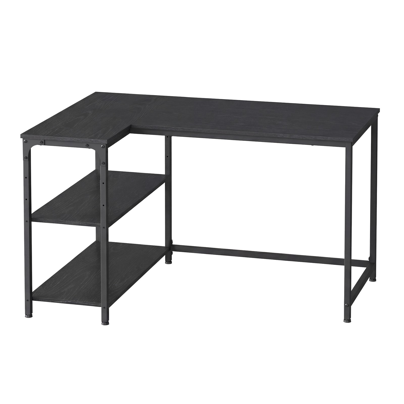 KESAMO L-Shaped Corner Computer Desk with Shelves - Black - 110 x 80cm - Indigo Home