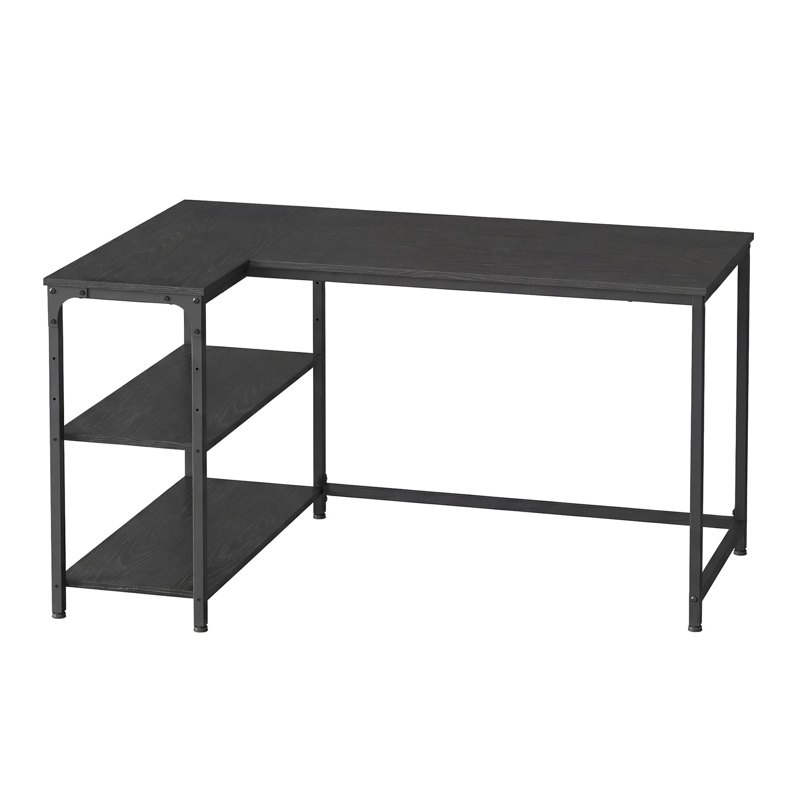KESAMO L-Shaped Corner Computer Desk with Shelves - Black - 120 x 80cm - Indigo Home