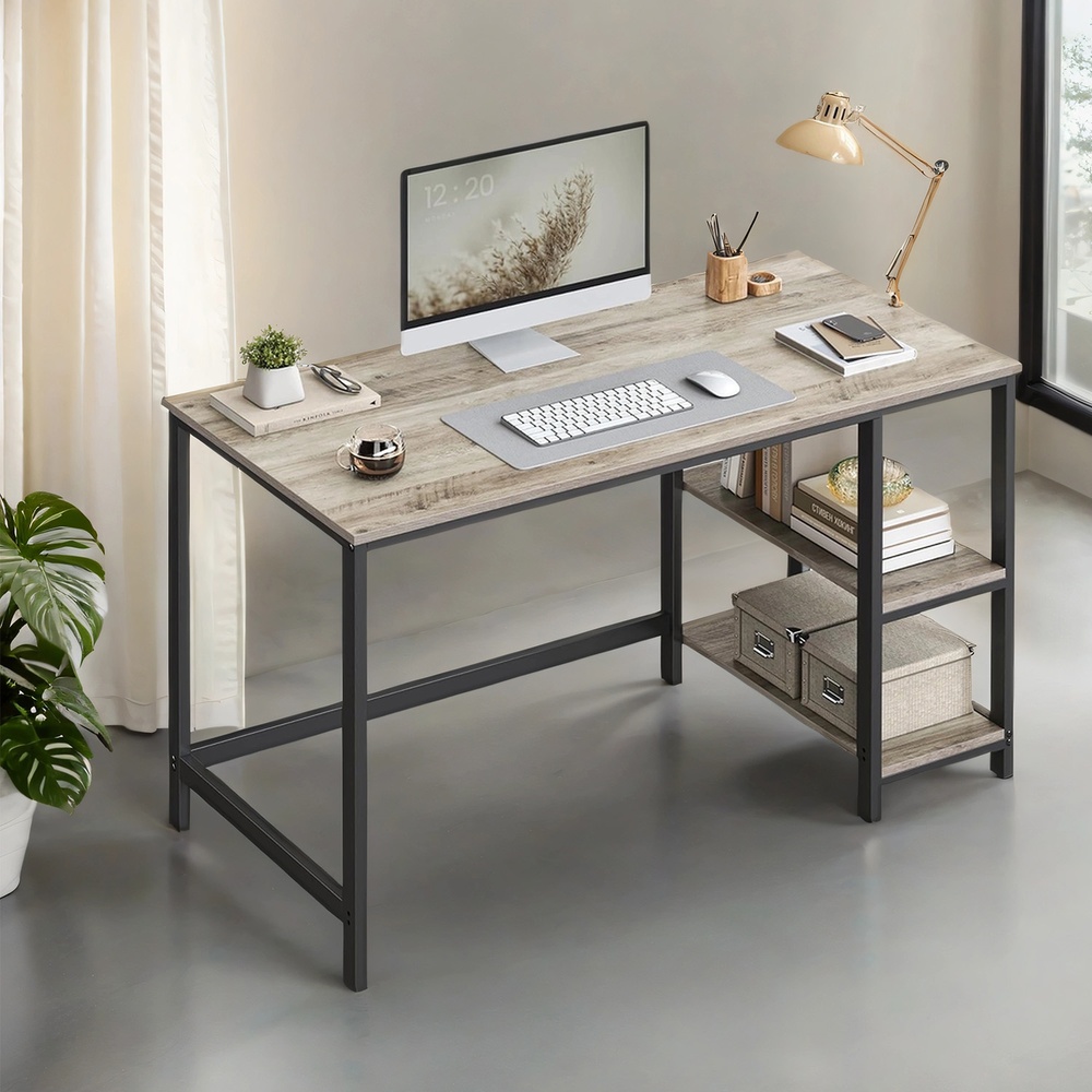 LAKURY Office Computer Desk - Greige and Black - Indigo Home
