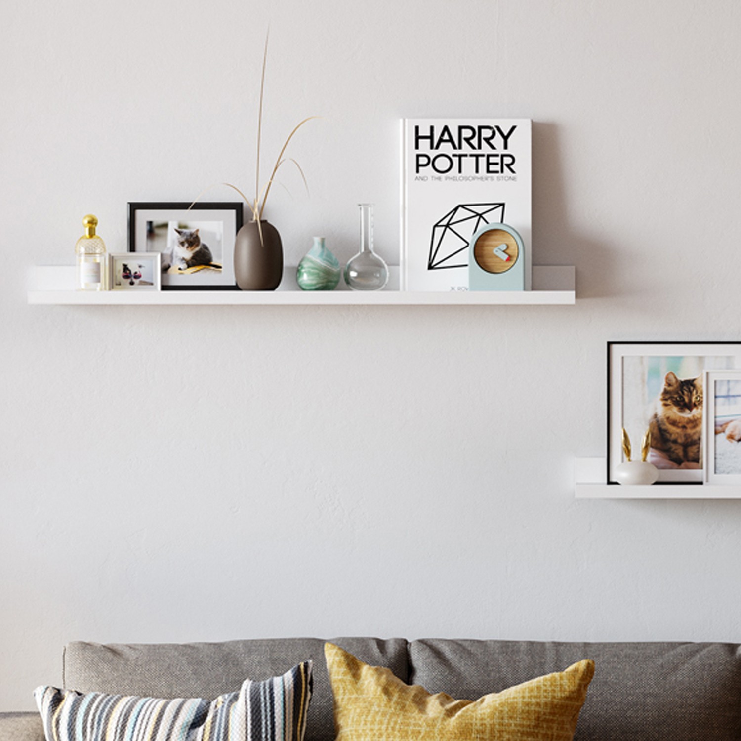 Wall Shelves - VERRA Floating Shelves with Front Edge for Picture Frame - White - Indigo Home