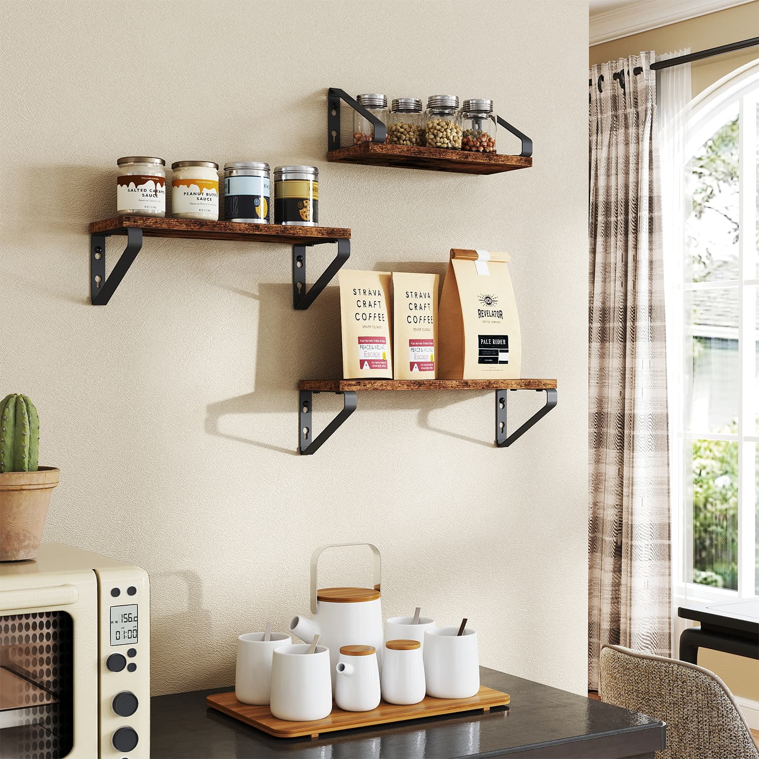 Wall Shelves - VERRA Floating Shelves Set of 3 Rustic Brown - Indigo Home
