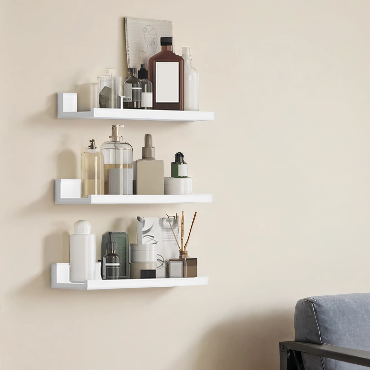 Wall Shelves - VERRA Set of 3 Floating Shelves - White - Indigo Home