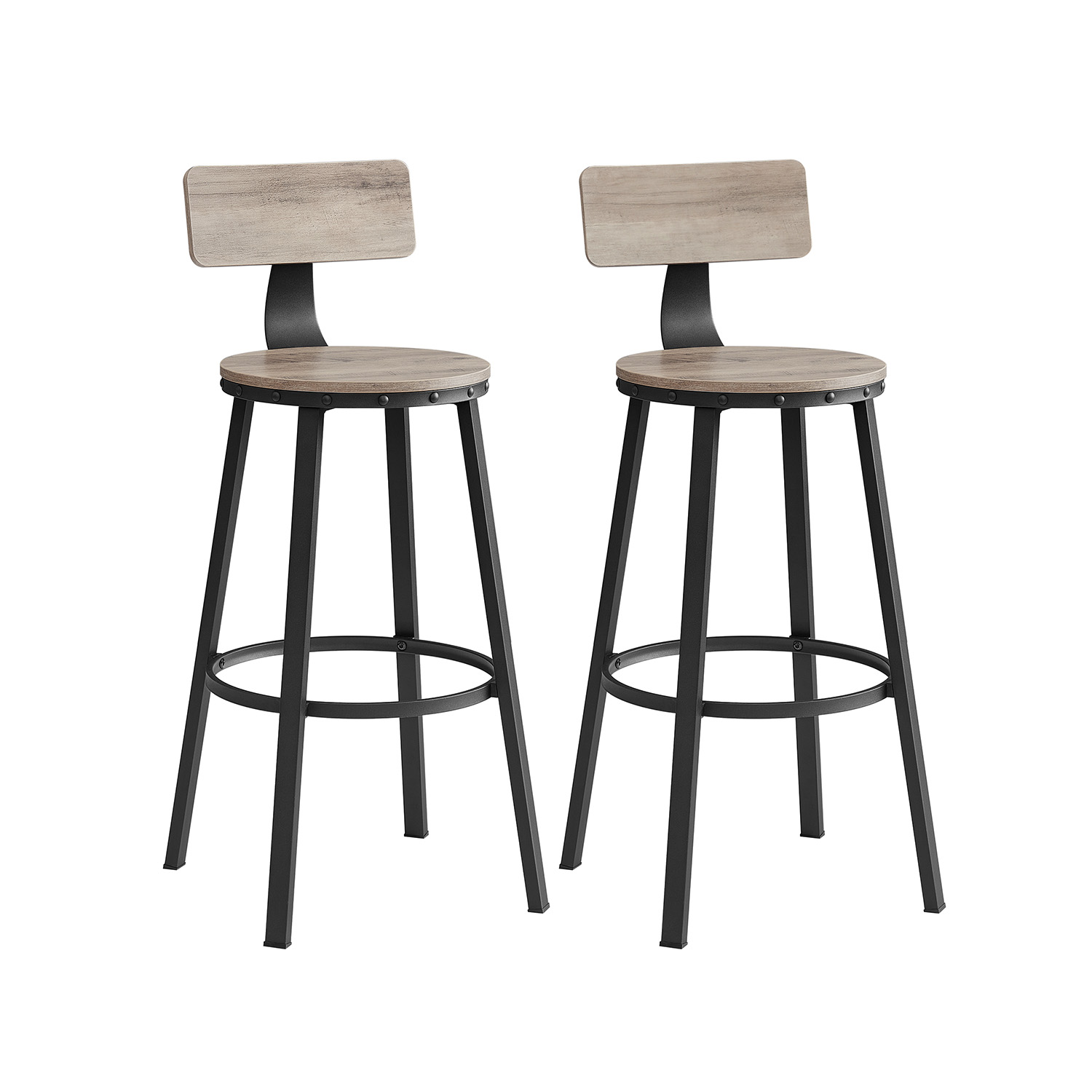 Bar Stools - LUMLIA Set of 2 Swivel Stool with Footrest - Light Grey - Indigo Home