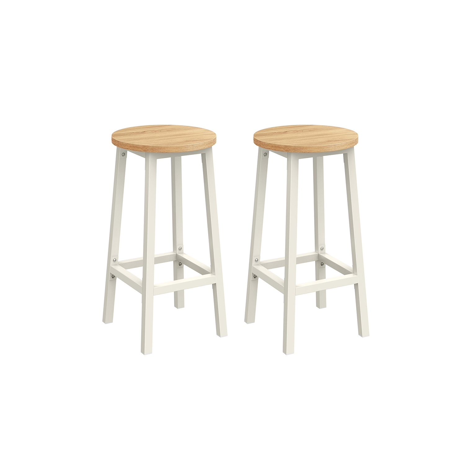 Bar Stools - LUMLIA Set of 2 Oak and White Footrest Bar Stools - White - Indigo Home