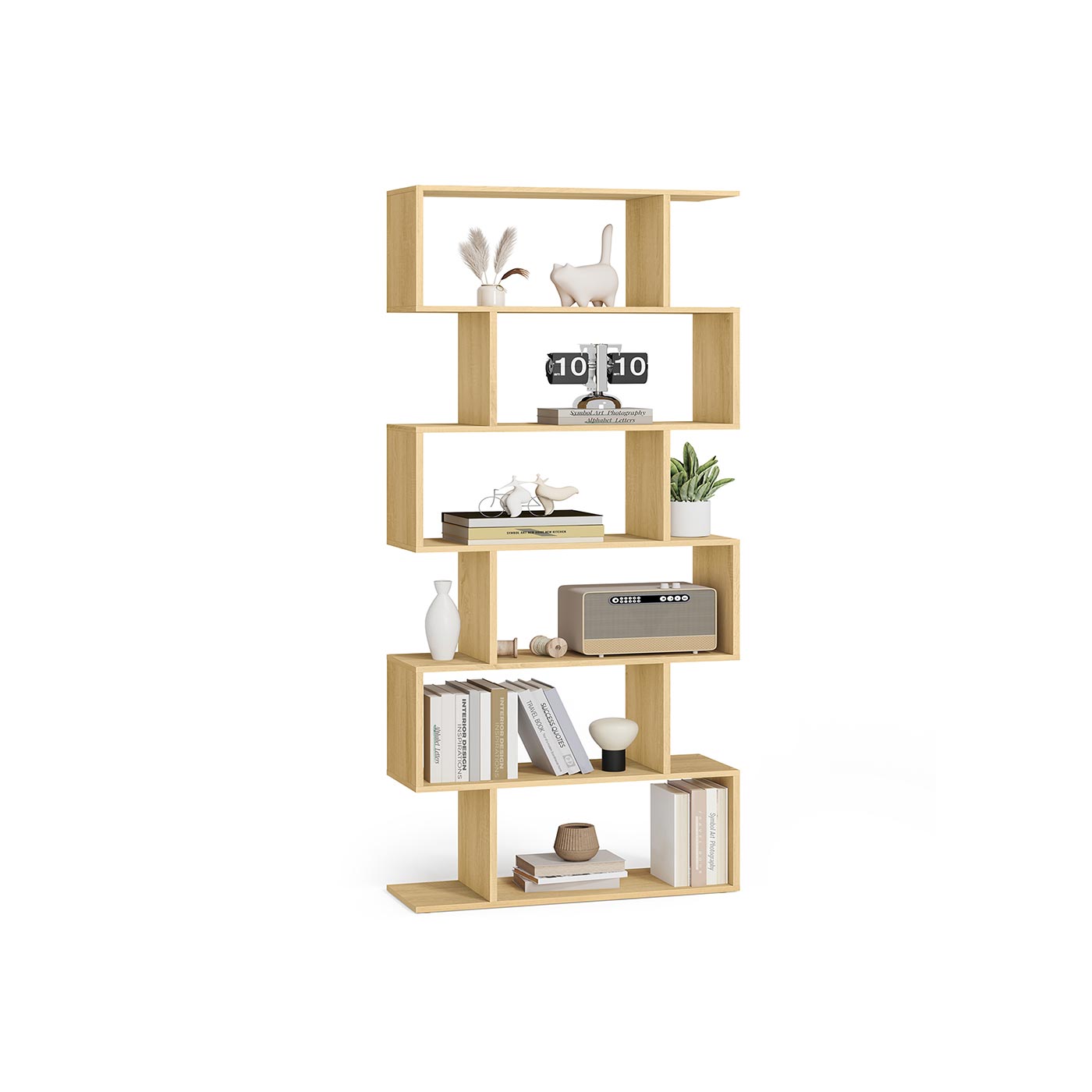 Display Shelf - LUMLIA 6 Tier Freestanding Cube Shelf Natural Oak - Natural Oak - Indigo Home