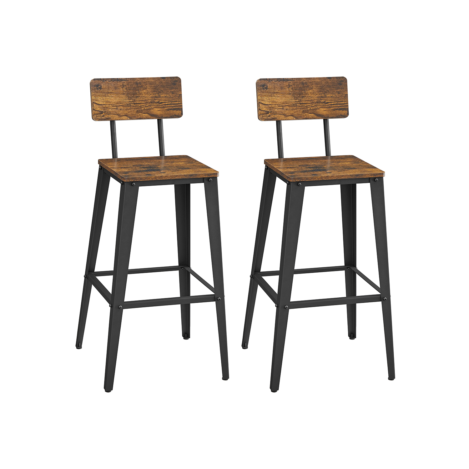 Bar Stools - LUMLIA Industrial Steel Set of 2 with Backrest Rustic Brown - Rustic Brown - Indigo Home