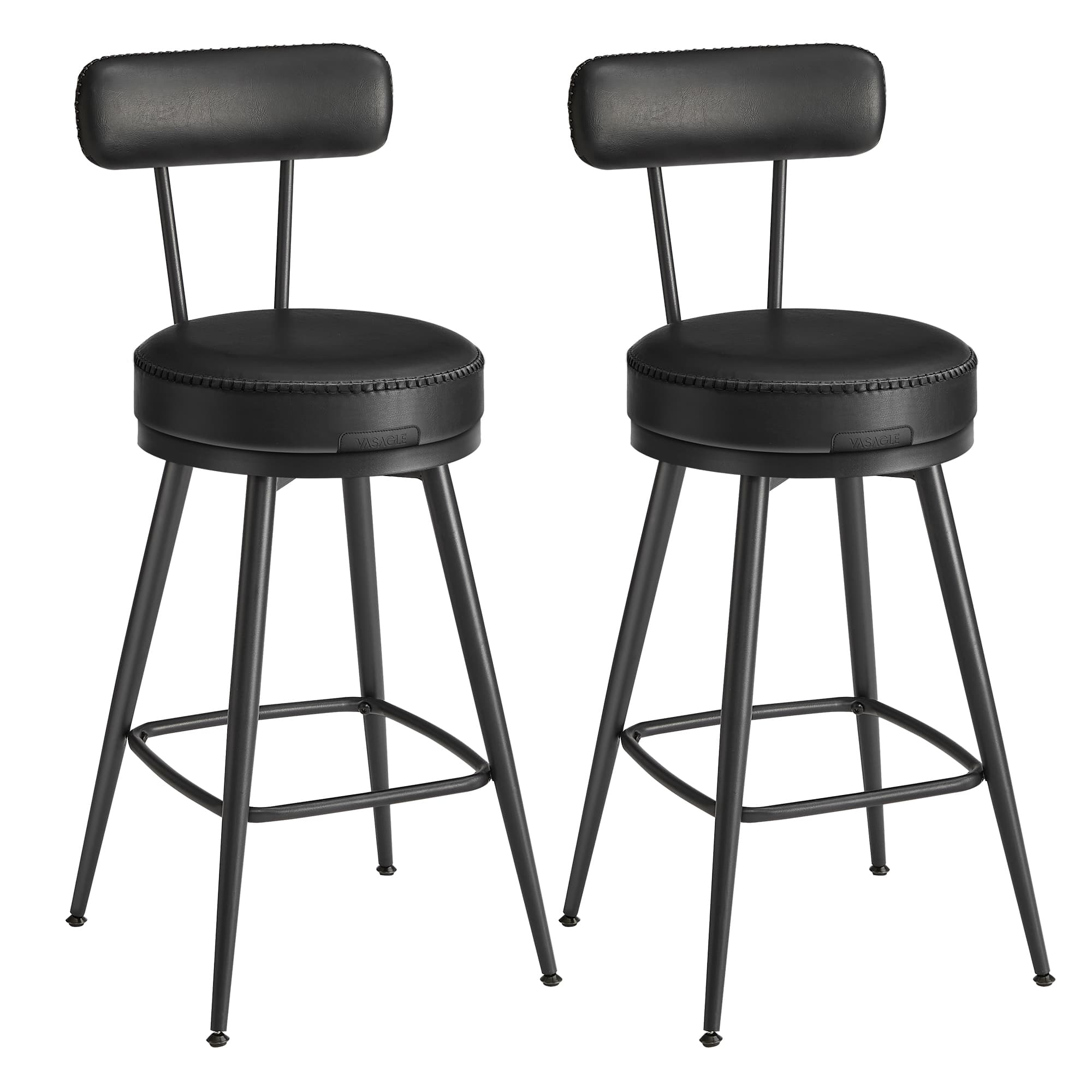 Bar Stools - LUMLIA Modern Swivel Set of 2 Mid-Century Leather - Black - Indigo Home