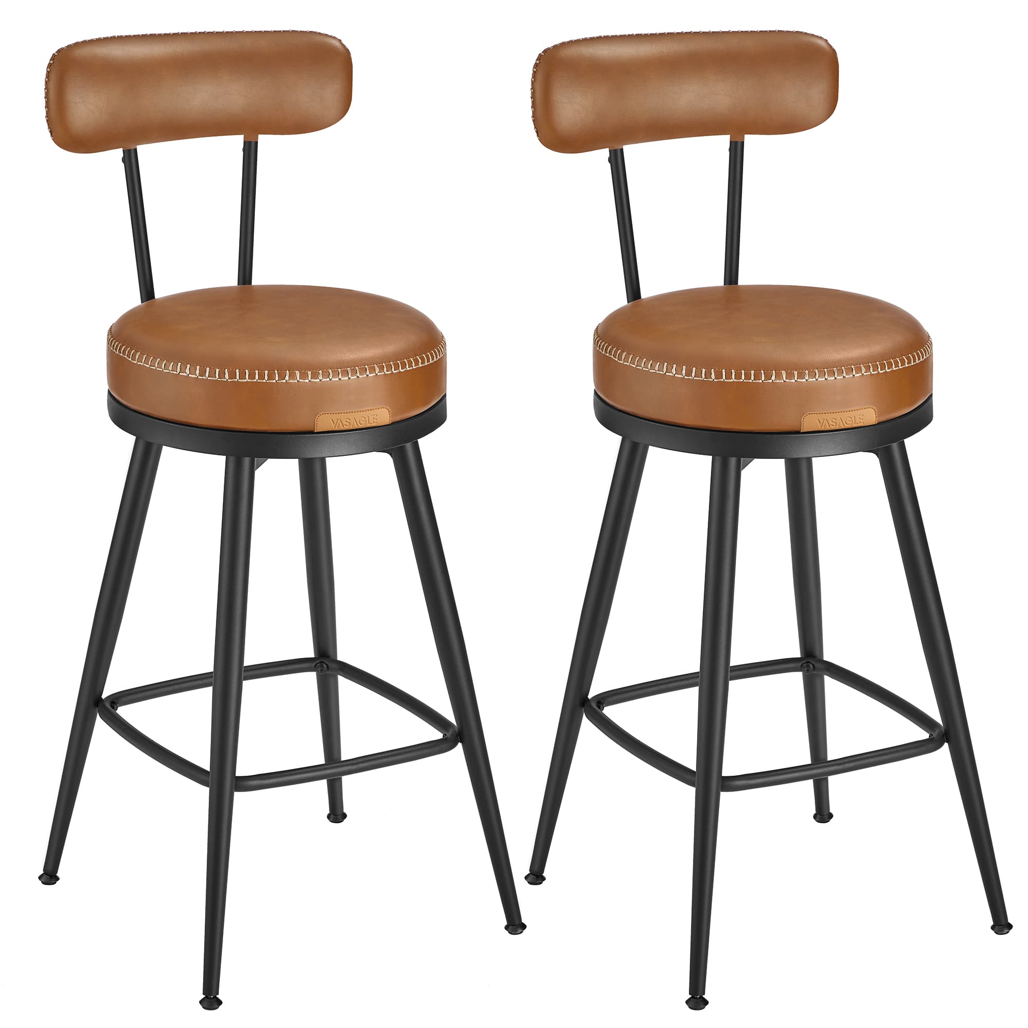 Bar Stools - LUMLIA Modern Swivel Set of 2 Mid-Century Leather - Caramel Brown - Indigo Home