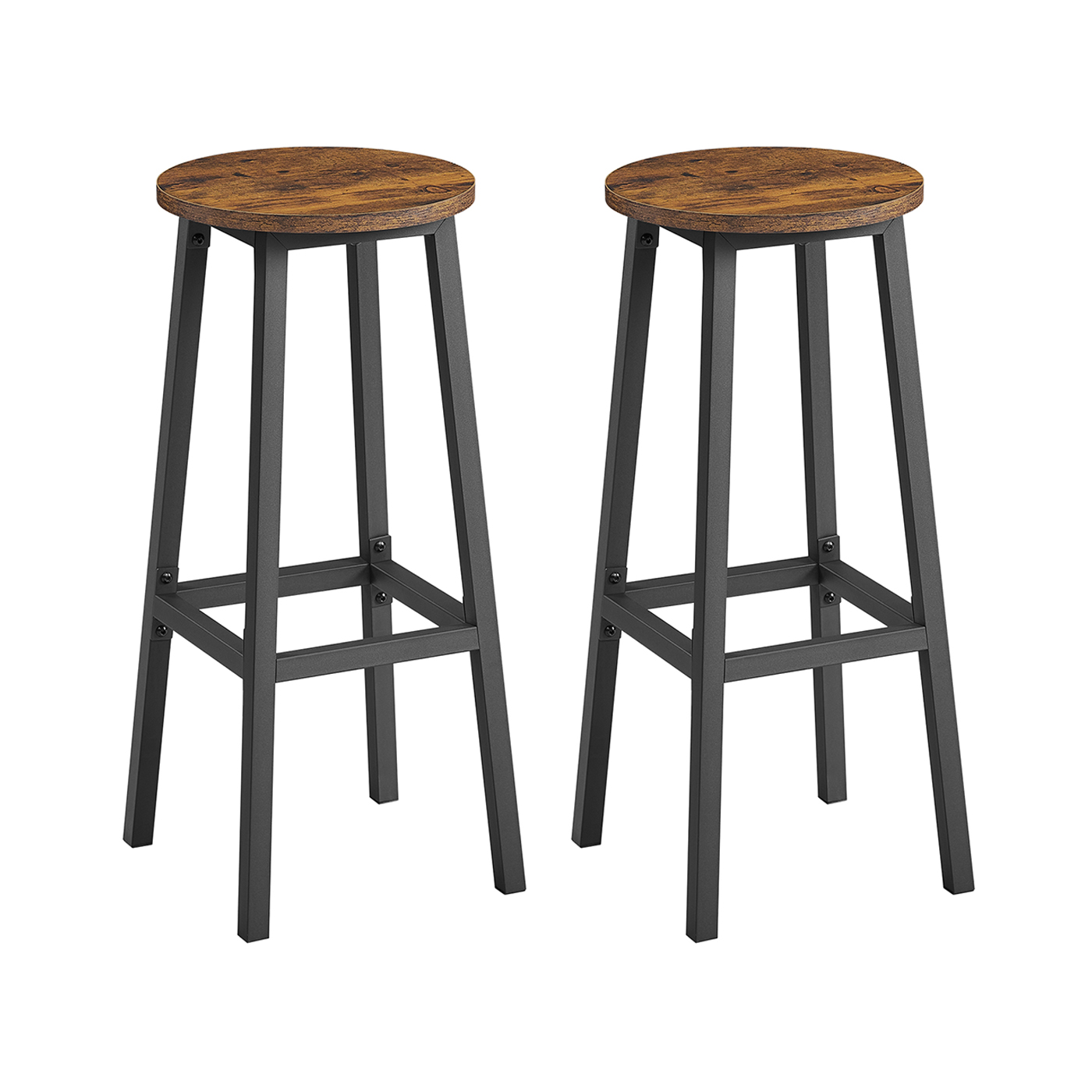 Bar Stools - MONNOS Set of 2 Rustic Brown Kitchen Stools 74 cm High - Rustic Brown - Indigo Home