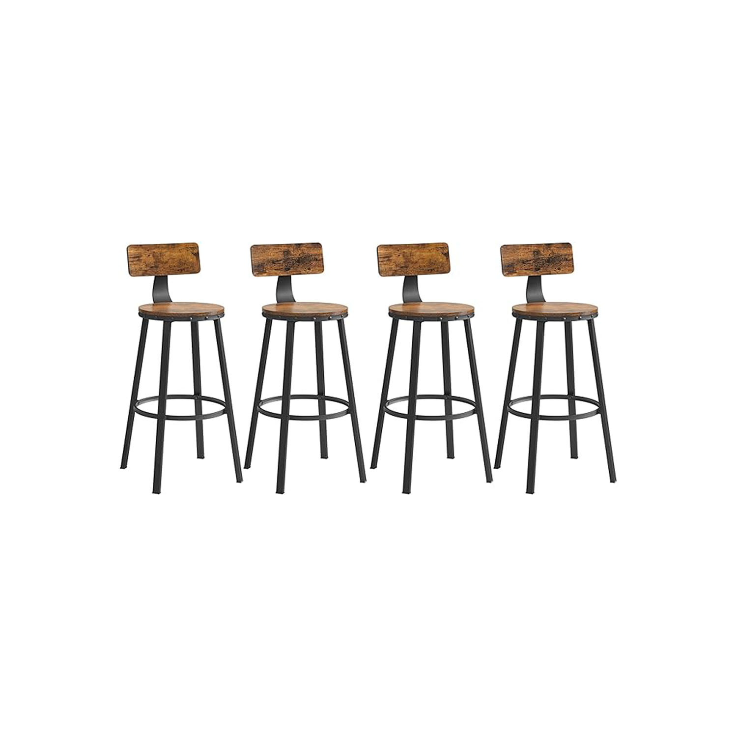 Bar Stools - MODNIA Set of 4 Kitchen Breakfast Chairs with Backrest - Black Brown - Indigo Home