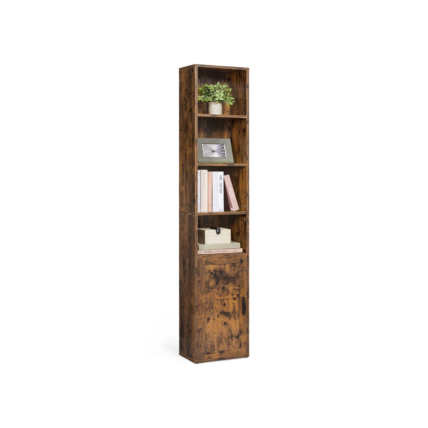 Bookcase - MONNIA Tall Wooden Shelf with 1 Door Rustic Brown - Indigo Home