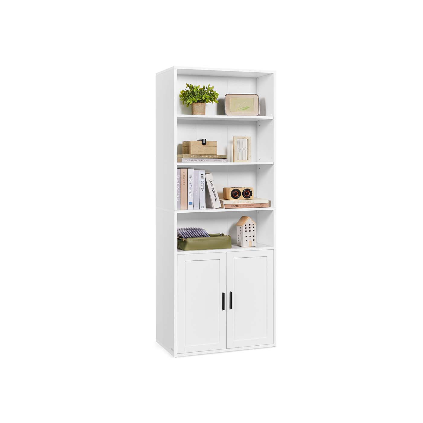 Bookcase - MONNIA Tall Wooden Shelf with 2 Door - White - Indigo Home