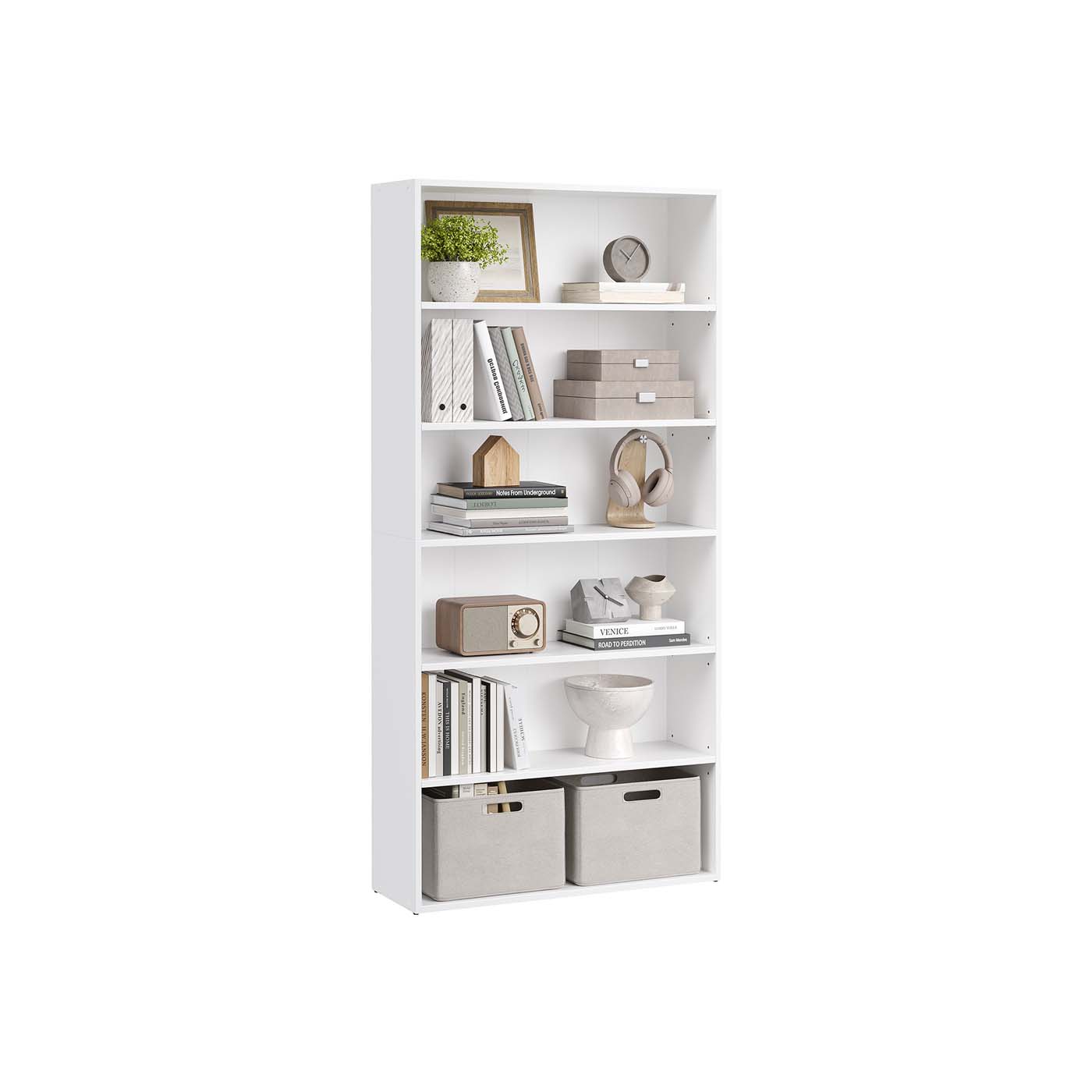 Bookcase - MONNIA 5 Tier Wooden Shelf 24 x 80 x 160.7 cm - White - Indigo Home