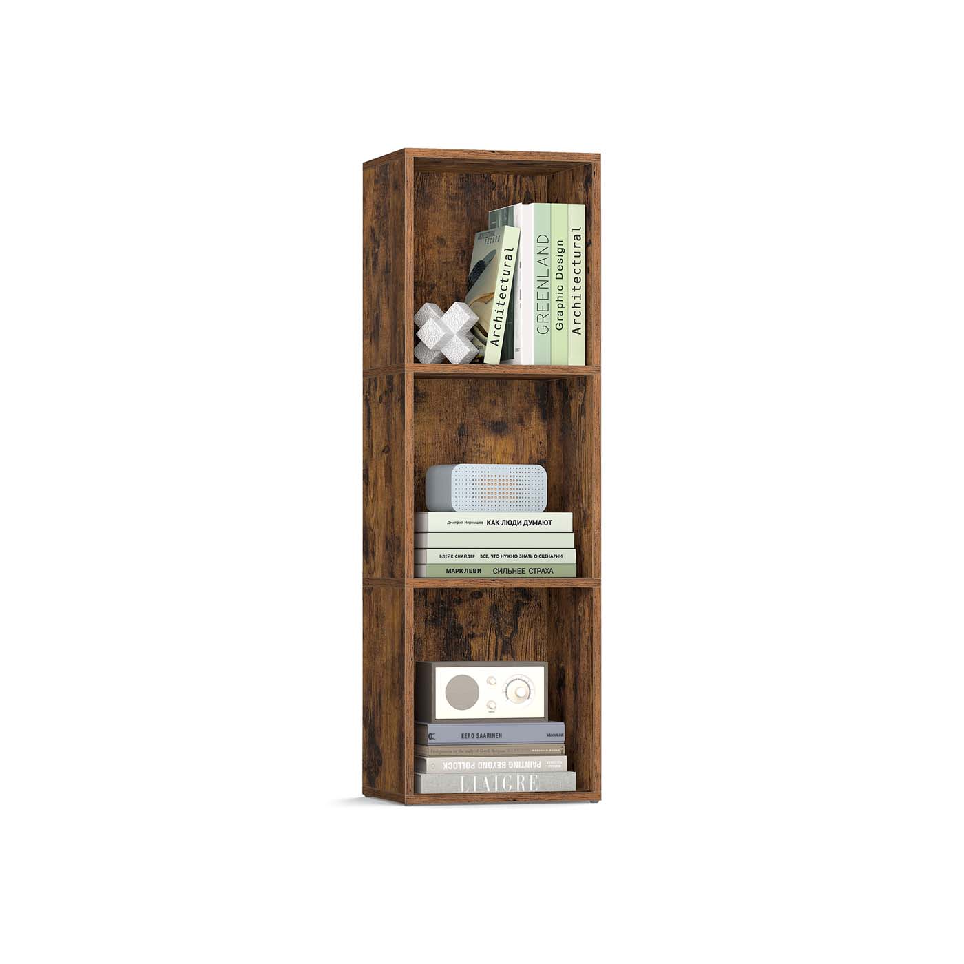 MOORVALE 3 Tier Cube Open Bookshelf - Medium Oak - Indigo Home