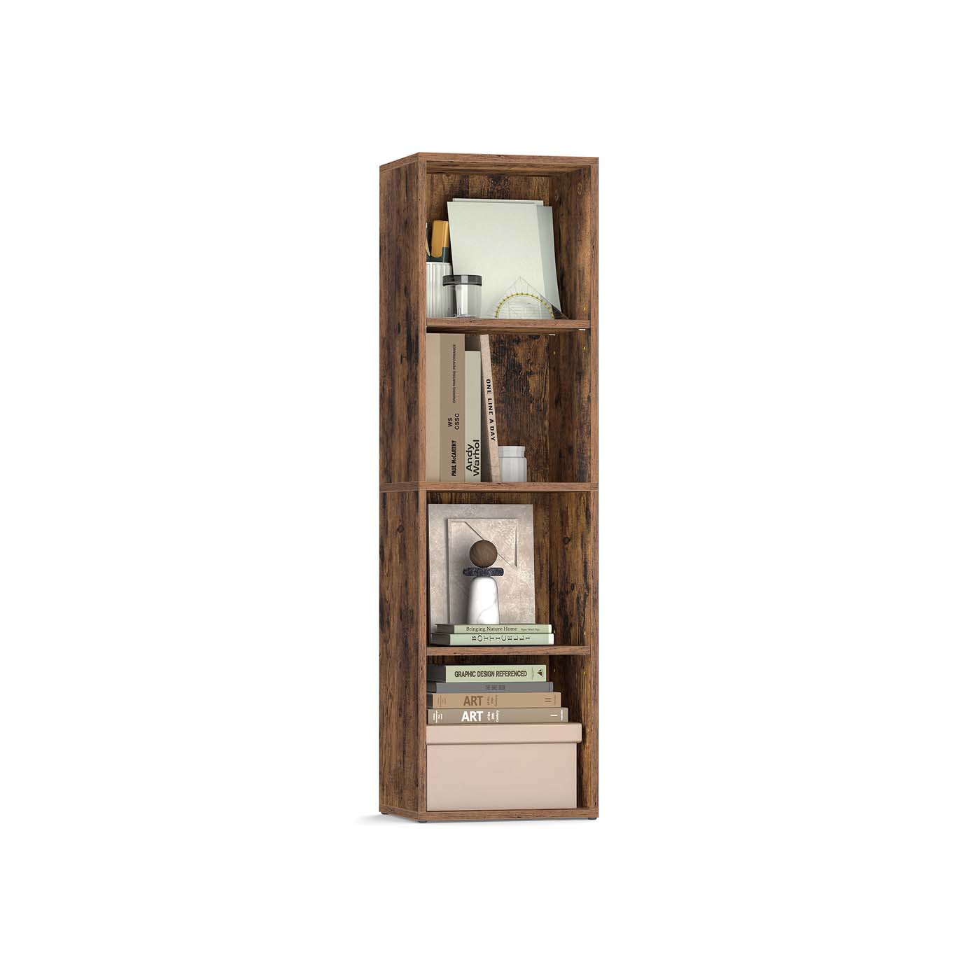 MOORVALE 4 Tier Cube Open Bookshelf - Medium Oak - Indigo Home