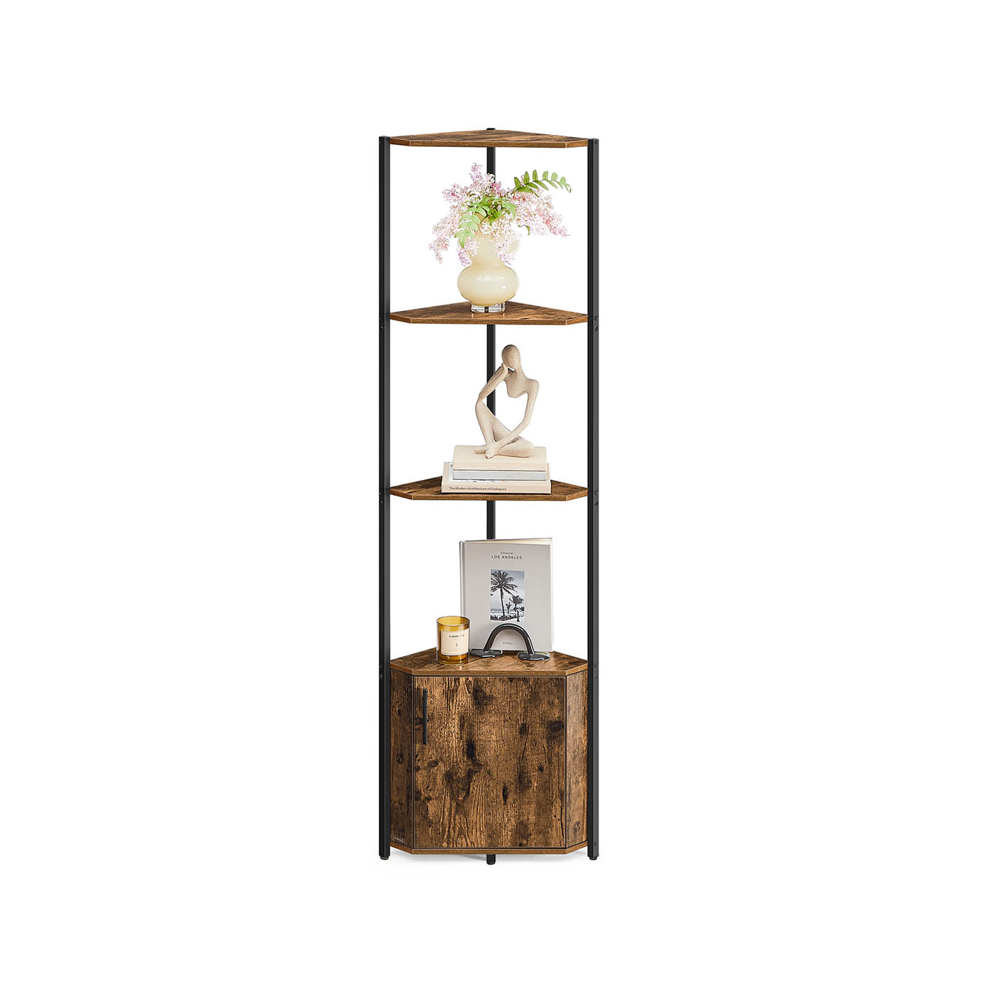 Corner Shelf - LUSVA Rustic 5 Tier Storage Unit - Black - Indigo Home