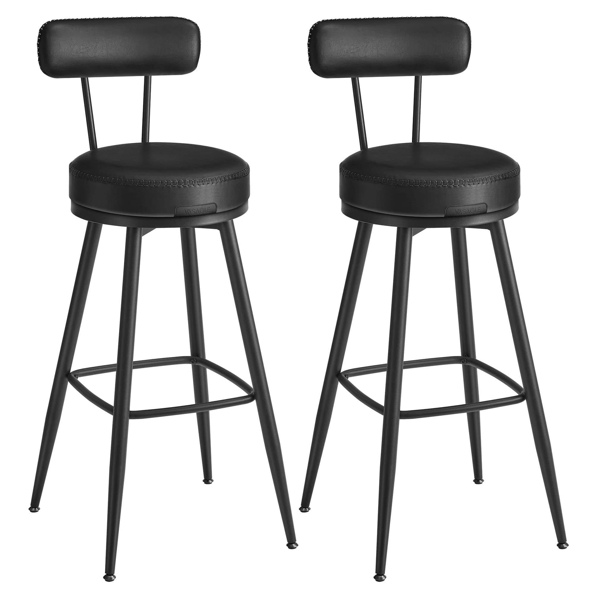 Bar Stools - VELNZA EKHO Collection Set of 2 Faux Leather Bar Stools - Black - Indigo Home