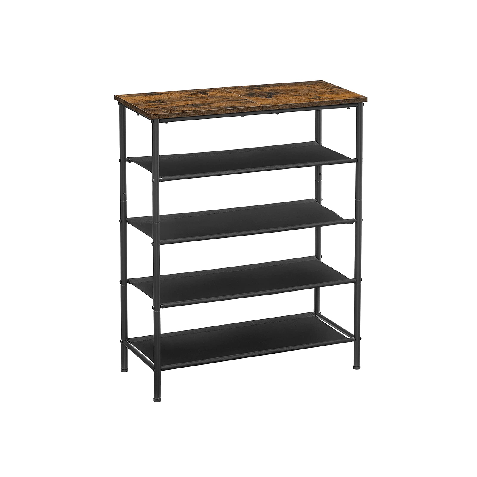 AVOSO Shoe Rack - 5 Tier 4 Cloth Shelves Medium Sized Rack - Rustic Brown - Indigo Home