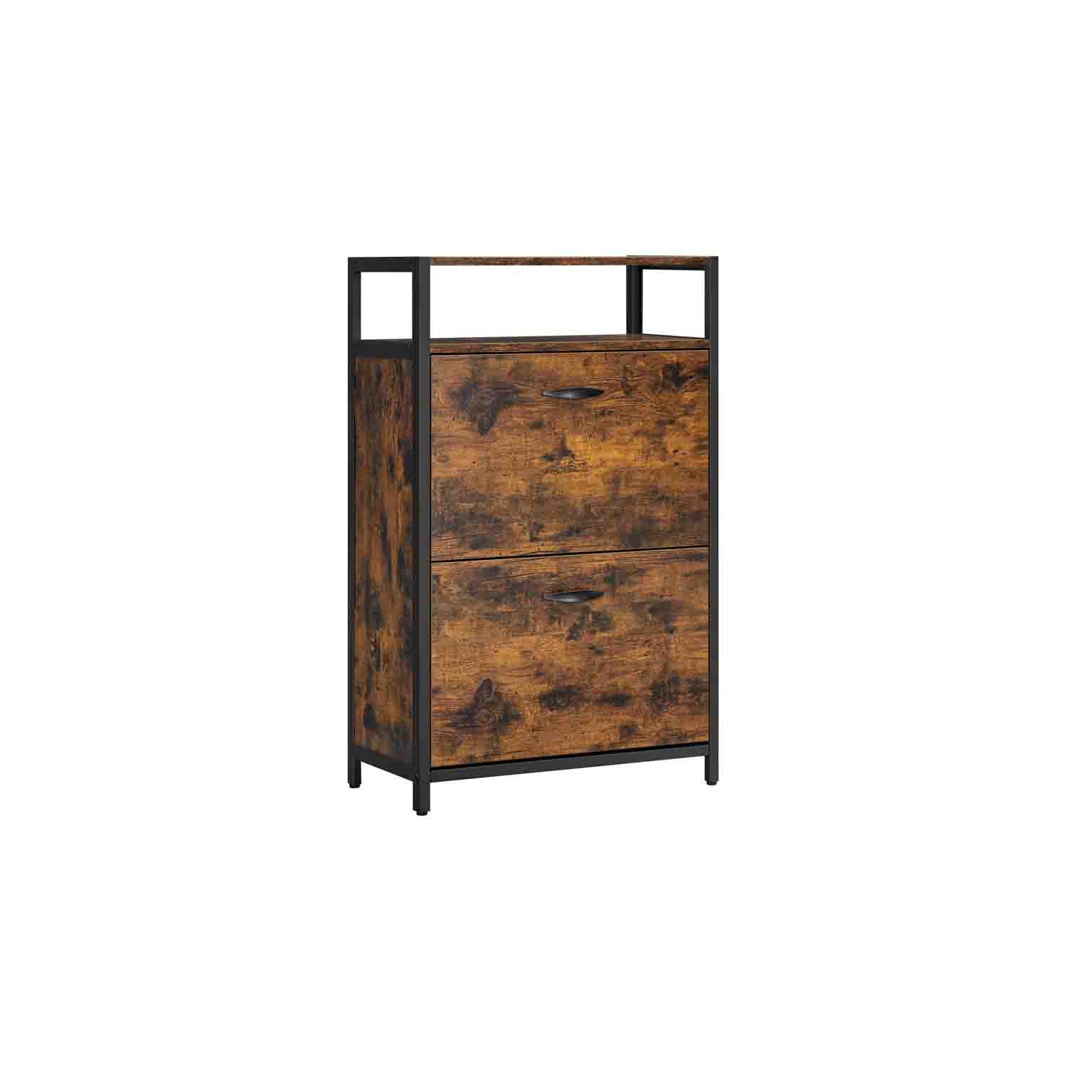 LUMVAS Shoe Cabinet - 2 Flip Door Medium Sized Cabinet - Rustic Brown - Indigo Home