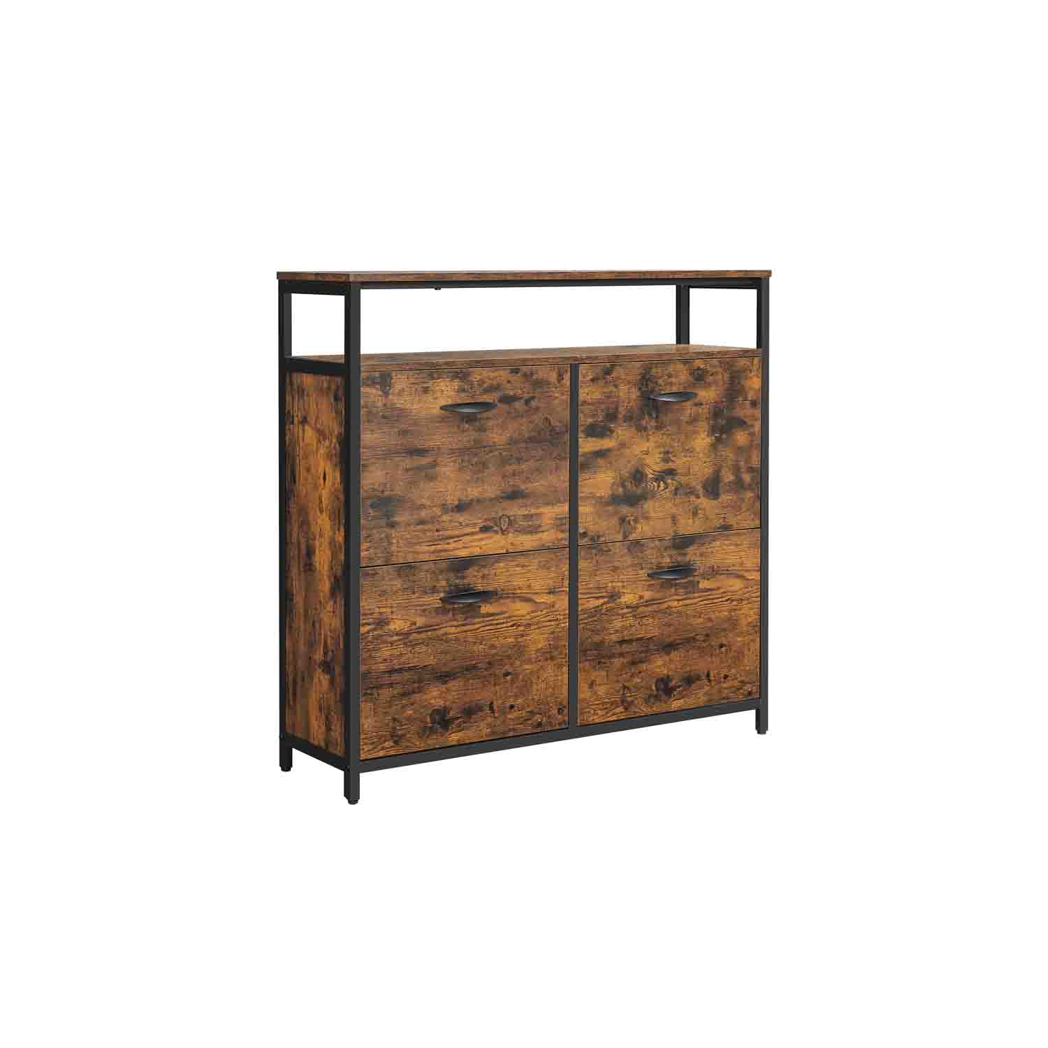 LUMVAS Shoe Cabinet - 4 Rocker Door Medium Sized Cabinet - Rustic Brown - Indigo Home