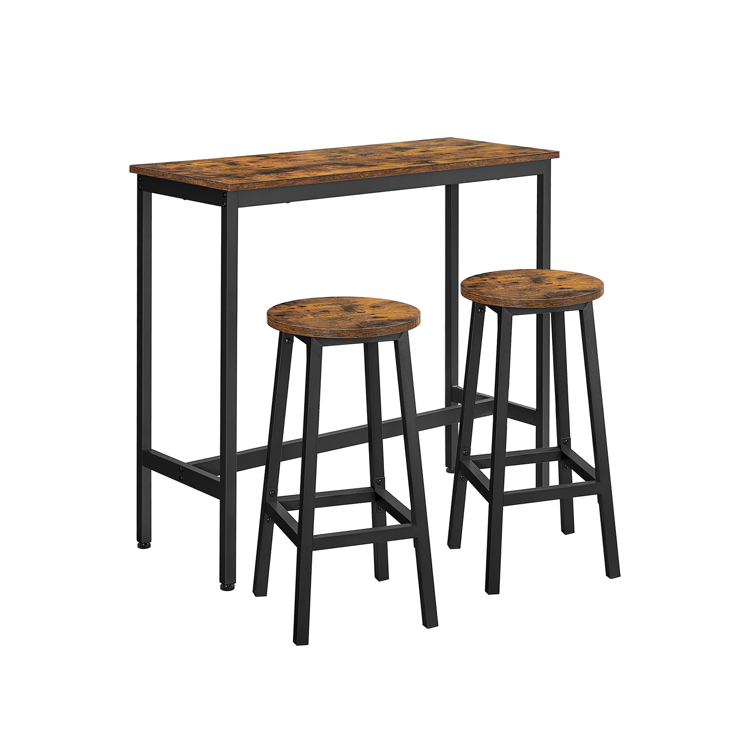 Kitchen Bar Table Set - VELTTO Rustic Industrial Style with Bar Stools - Brown and Black - Indigo Home