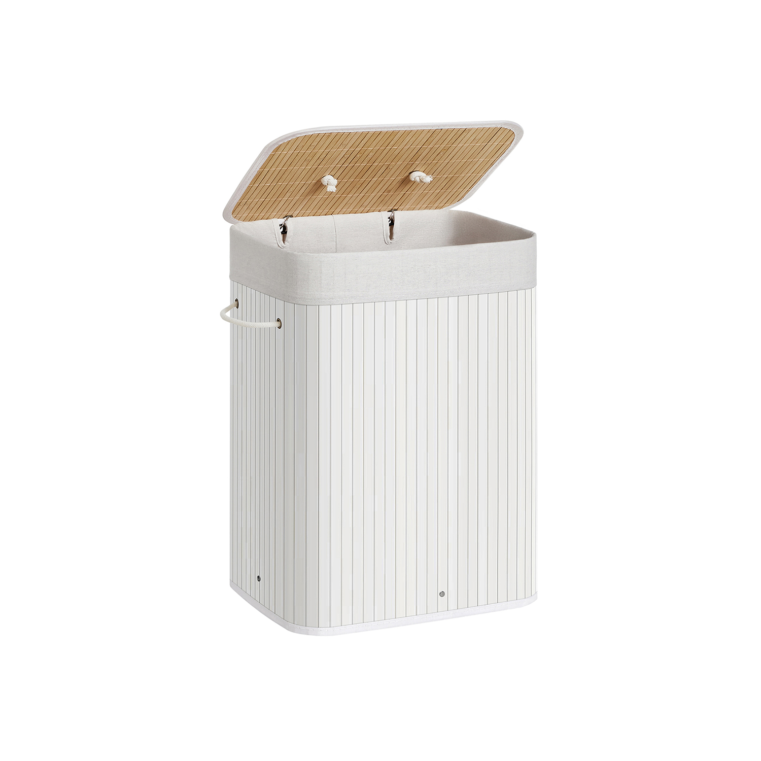 Laundry Basket - LUMNIA Bamboo 72L with 3 Handles - White - Indigo Home