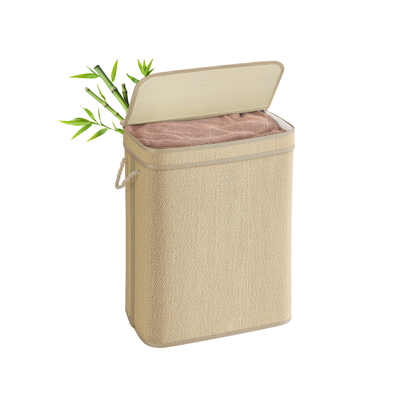 Laundry Basket - LUMNIA 90L Bamboo Clothes Organizer - Natural - Indigo Home
