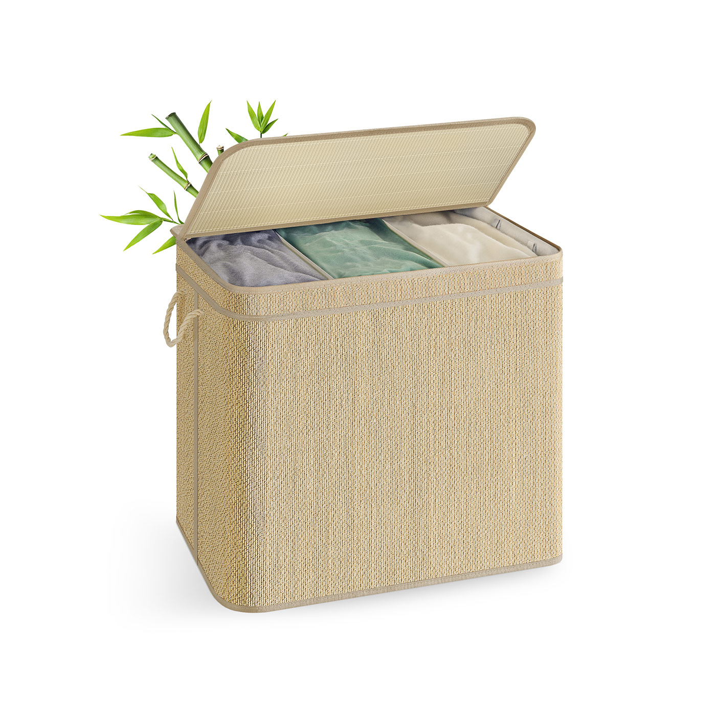 Laundry Basket - LUMNIA 170L Bamboo Clothes Organizer Natural - Indigo Home
