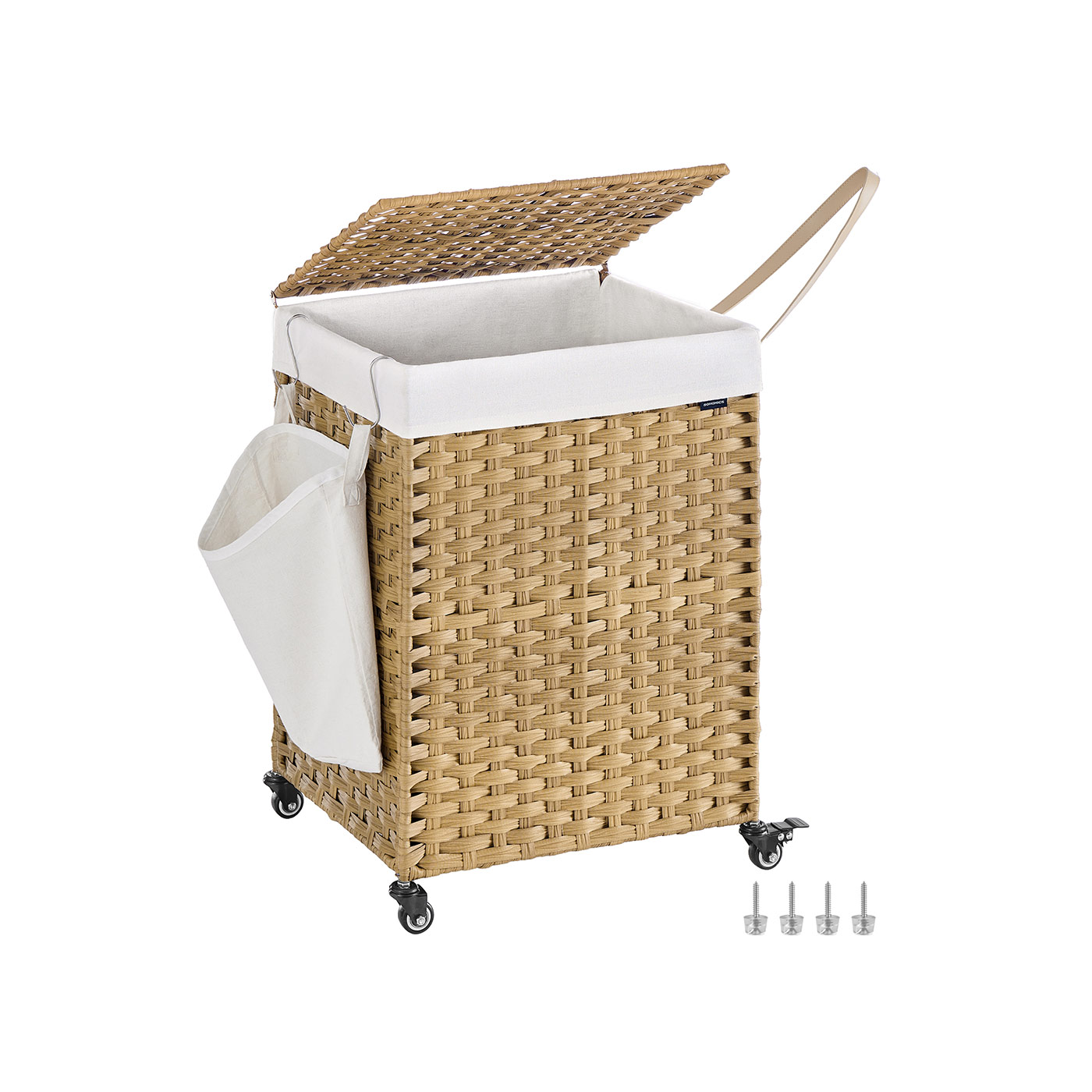 Laundry Basket - TARRIA Rolling Hamper 120L with Lid - Natural - Indigo Home