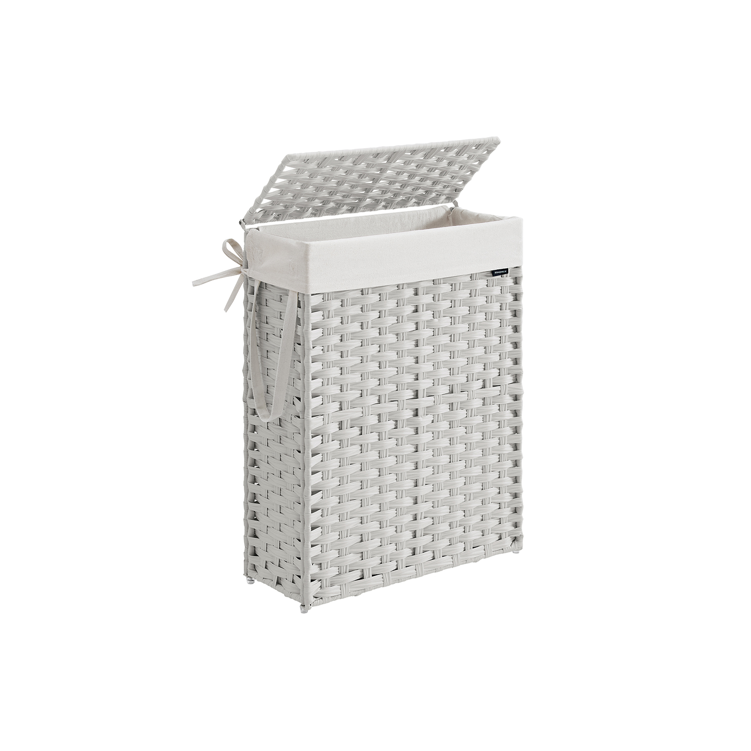 Laundry Basket - TARRIA 55L Slim with Lid and Handle - White - Indigo Home