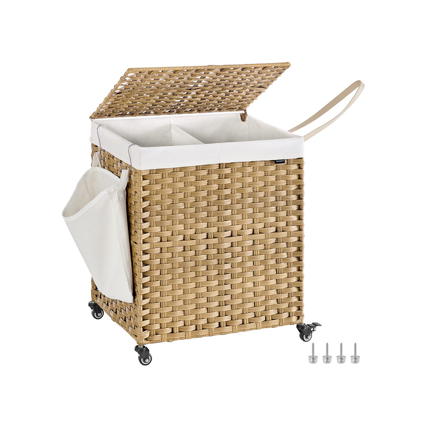 Laundry Basket - ARCDA 145L Rolling Hamper with Lid - Natural - Indigo Home