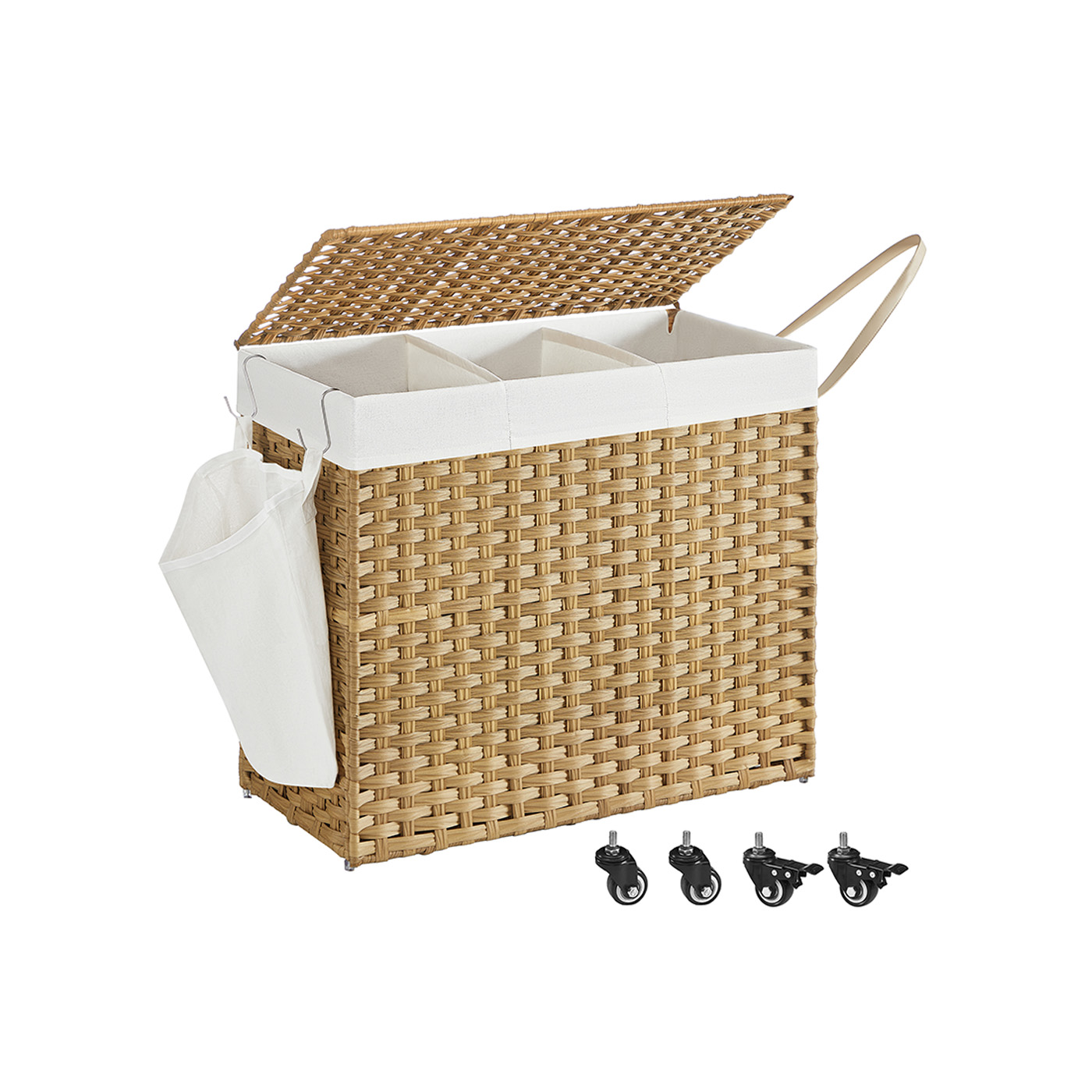 Laundry Hamper - NOVTA 160L Rolling with 3 Compartments and Wheels - Natural - Indigo Home