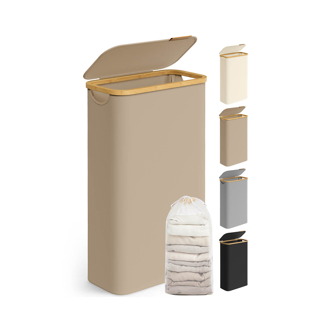 Laundry Basket - LUSNZA 65L with Lid - Camel Brown - Indigo Home
