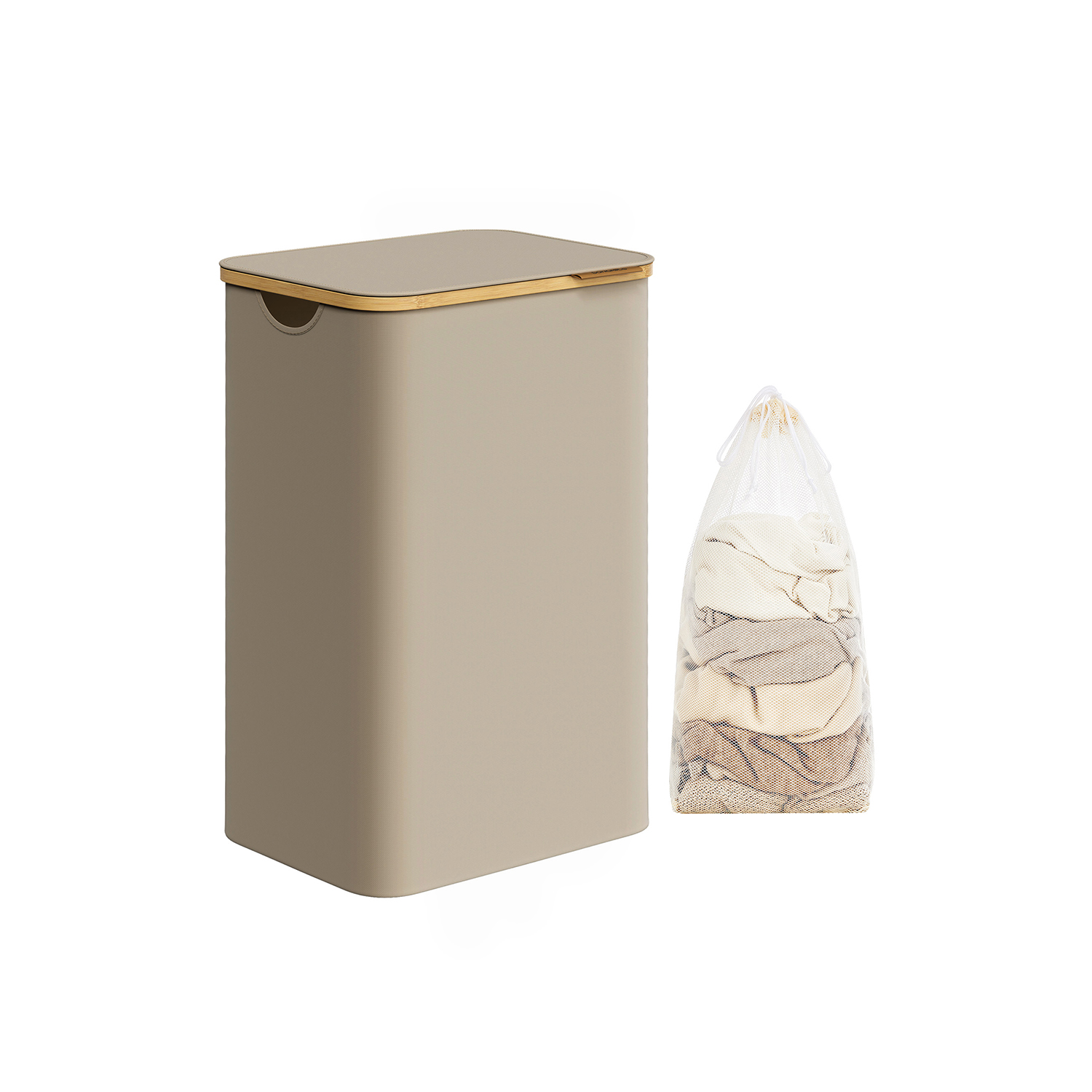 Laundry Basket - LUSNZA 90L with Lid - Camel Brown - Indigo Home