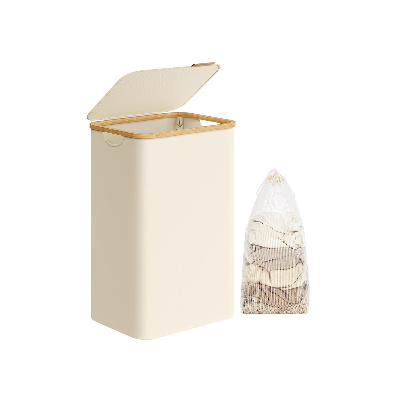Laundry Basket - LUSNZA 90L with Lid - White - Indigo Home