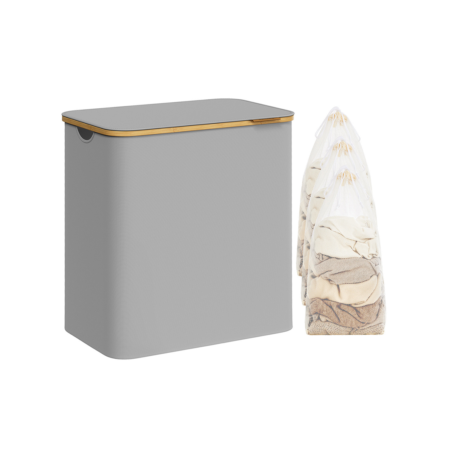 Laundry Basket - LUSNZA 150L 3-Section with Lid - Dove Grey - Indigo Home