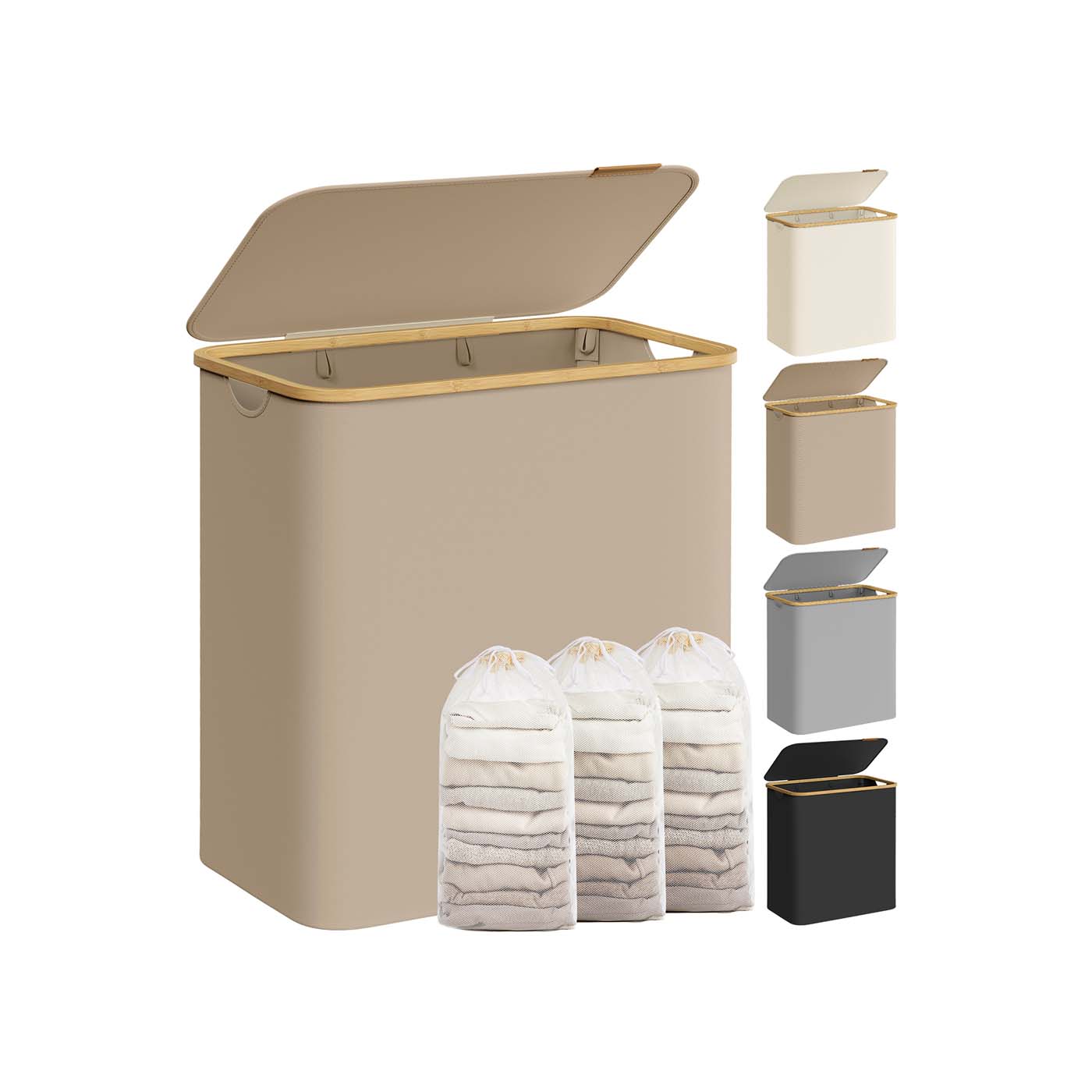 Laundry Basket - LUSNZA 150L with Lid - Camel Brown - Indigo Home
