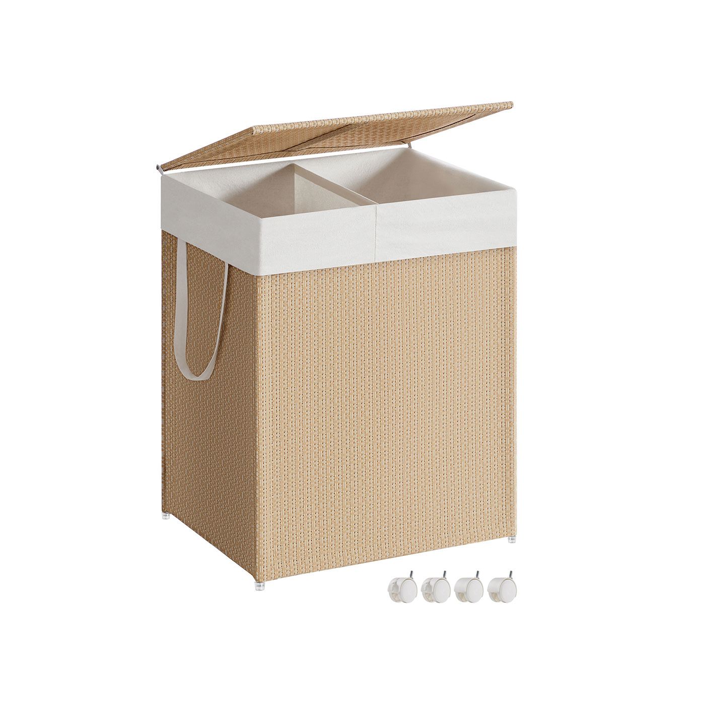 Laundry Basket - SOLRIA 100L Two Compartment Basket - Beige and Matte White - Indigo Home