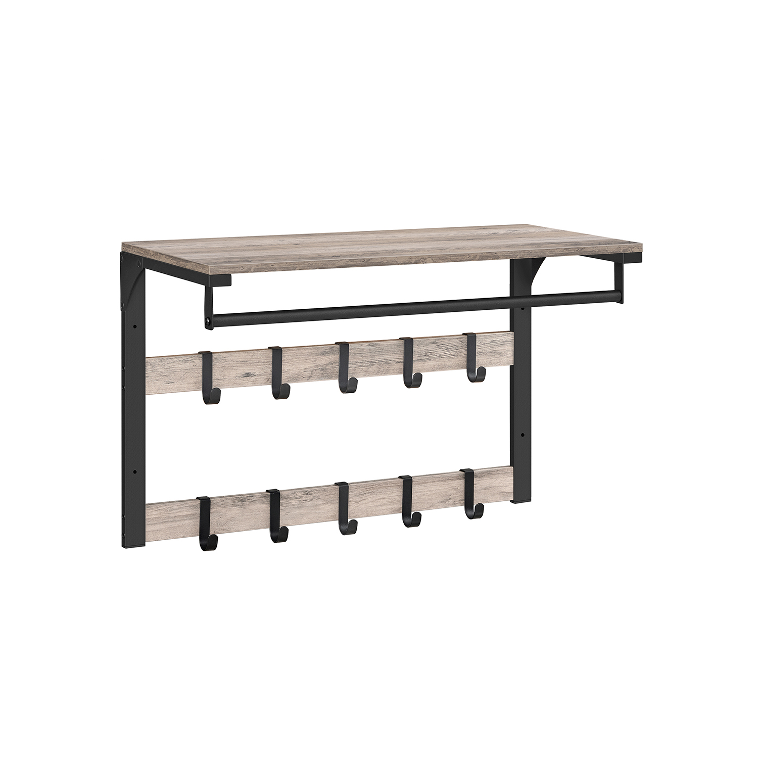 Coat Rack - NOVRAE Wall Mounted 10 Hook - Greige and Black - Indigo Home